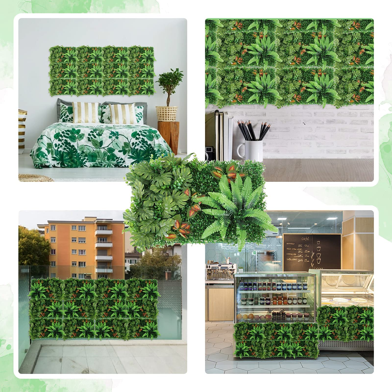 Pannelli da Parete per Piante Artificiali 60 x 40 cm, 2 Pezzi Finti Piatti per Piante con Foglie, Realistica Piante Decorazioni per Interni, Esterni, Pareti, Balconi, Giardini, Matrimoni