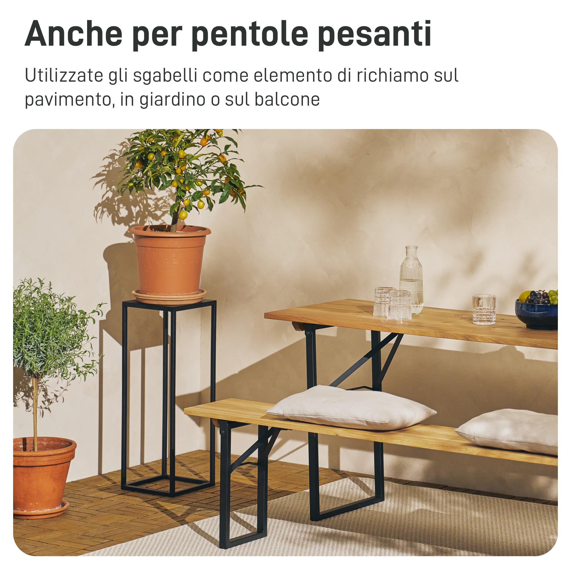 1x Natural Goods Berlin supporto per piante RECHTECK, sgabello per fiori in metallo angolare, per interni ed esterni, resistente alle intemperie, balcone, terrazza, giardino, appartamento (Nero, 70cm)