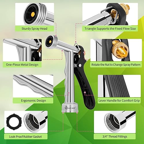 Miniatura 10 de AUTOMAN Boquilla de manguera de jardín, paquete de 2 boquillas de alta presión, rociador de agua con agarre de pistola de tamaño completo con rosca