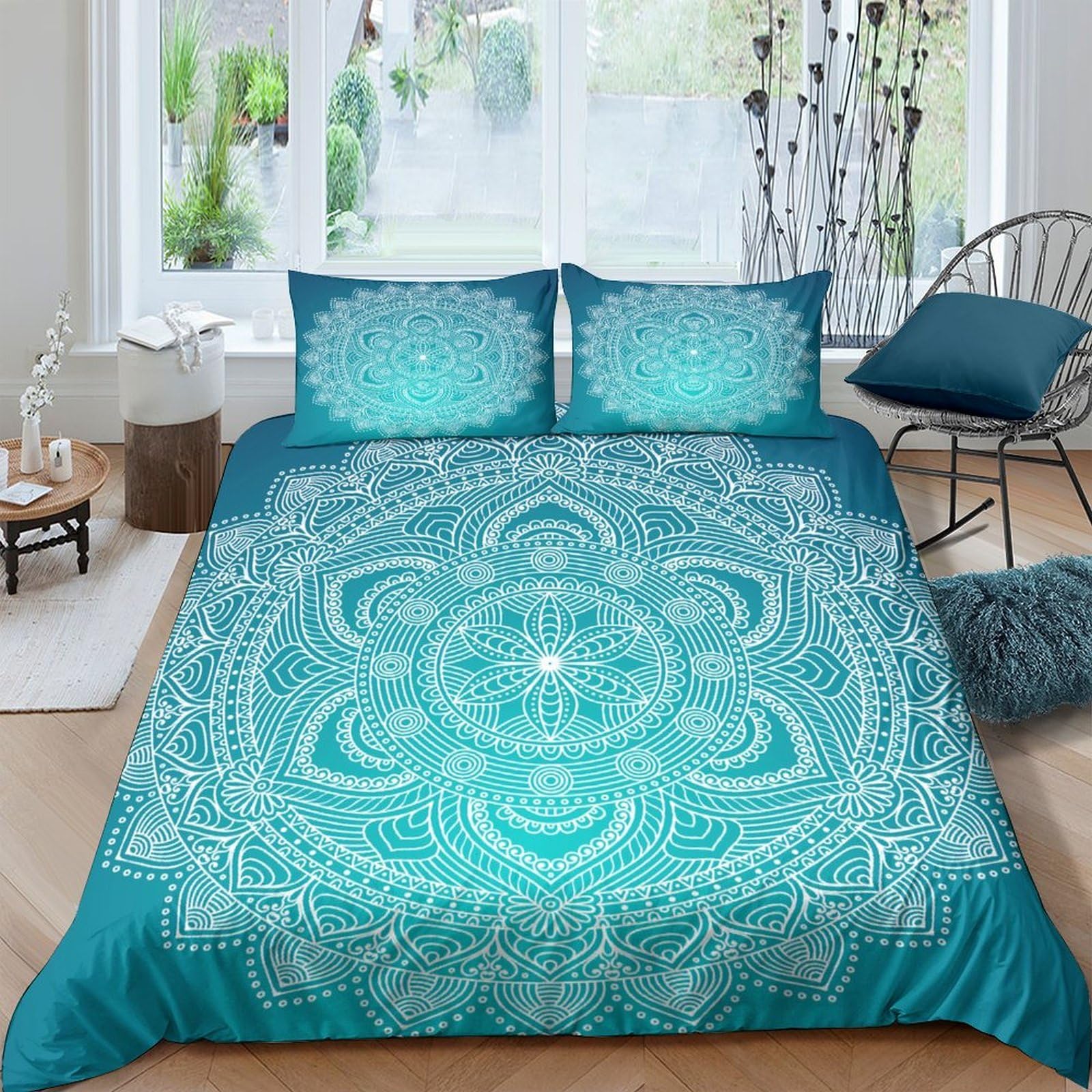 Ctjqhvkz Style-1 3D Printed Mandala Blue Fitted Sheet Microfiber Non Slip Ethnic Pattern Bed Cover For Bedroom Guest Room Decor Single（135X200cm）