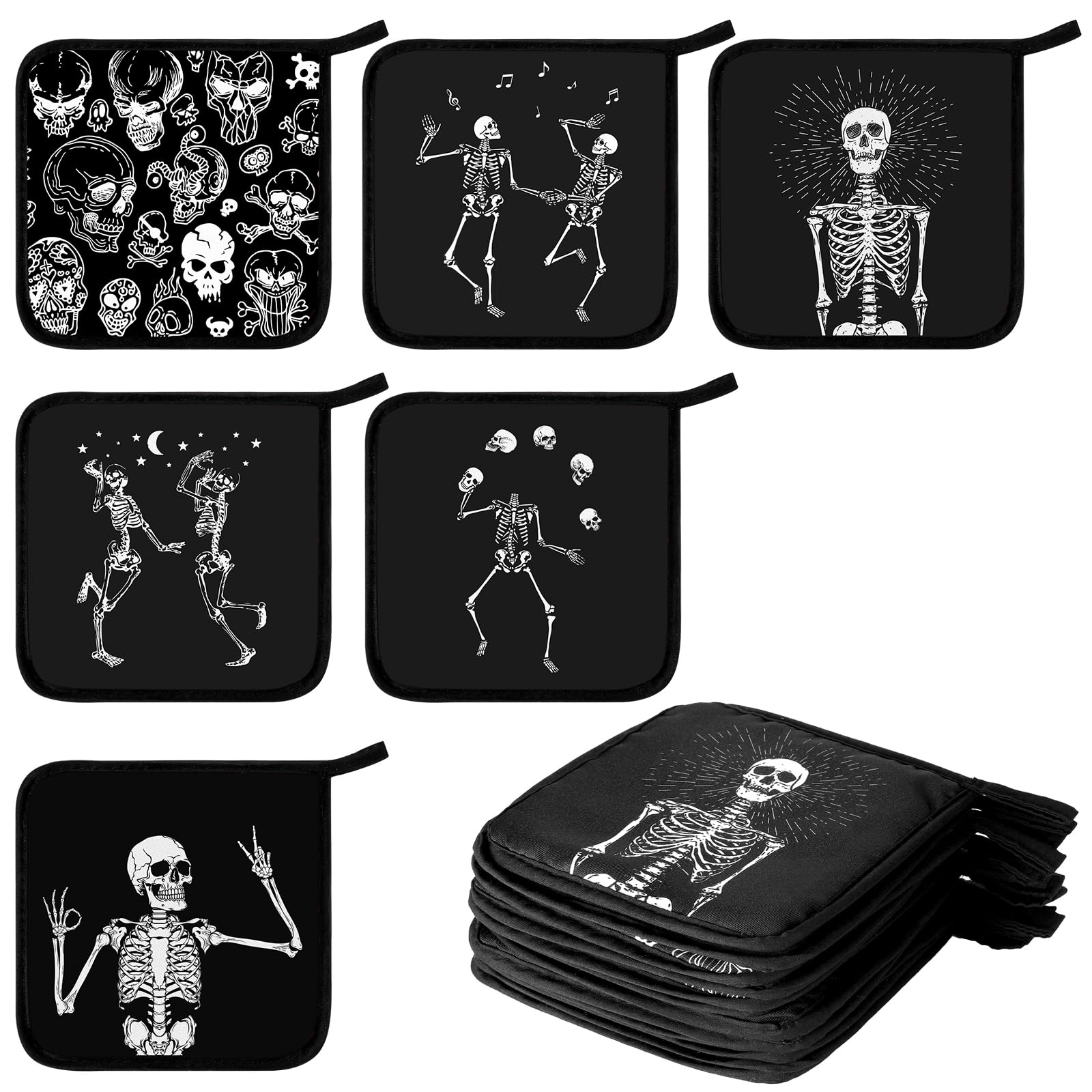 Bencailor 12 Pcs Halloween Gothic Pot Holders with Pocket, Skull