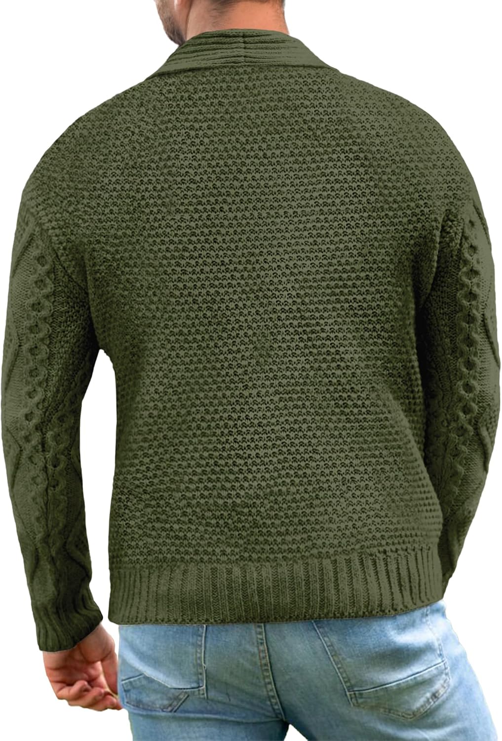 Comdecevis Mens Shawl Collar Cardigan Sweater Cable Knit Button Down Long Sleeve Casual Knitwear with Pockets - Image 3