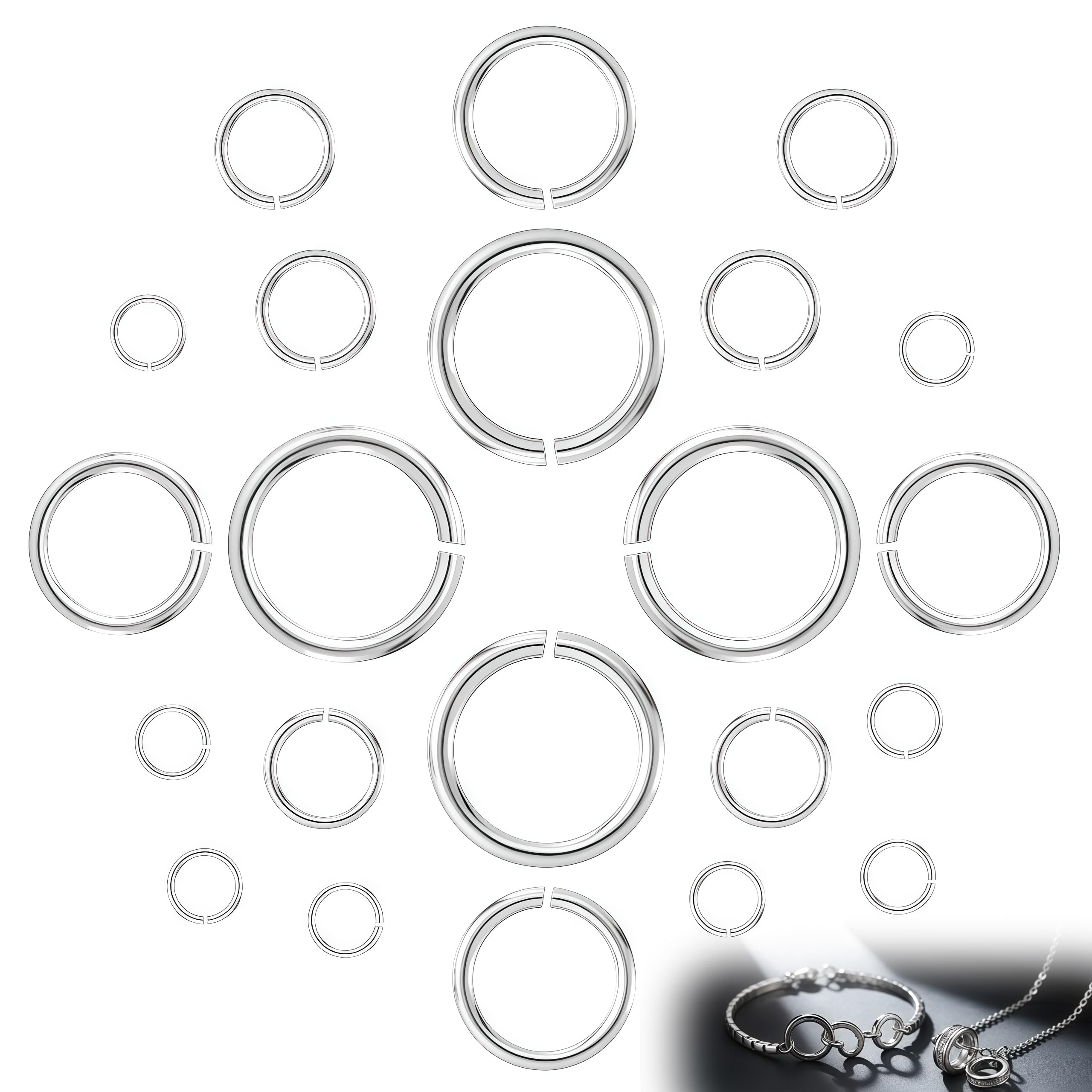 20Pcs 925 Sterling Silver Jump Rings, 6mm 5mm 4mm 3mm Small Necklace Jewelry Clasp Open Split Rings for Necklace Bracelet Earring Charm Connector, Jewelry Making Supplies (Silver)