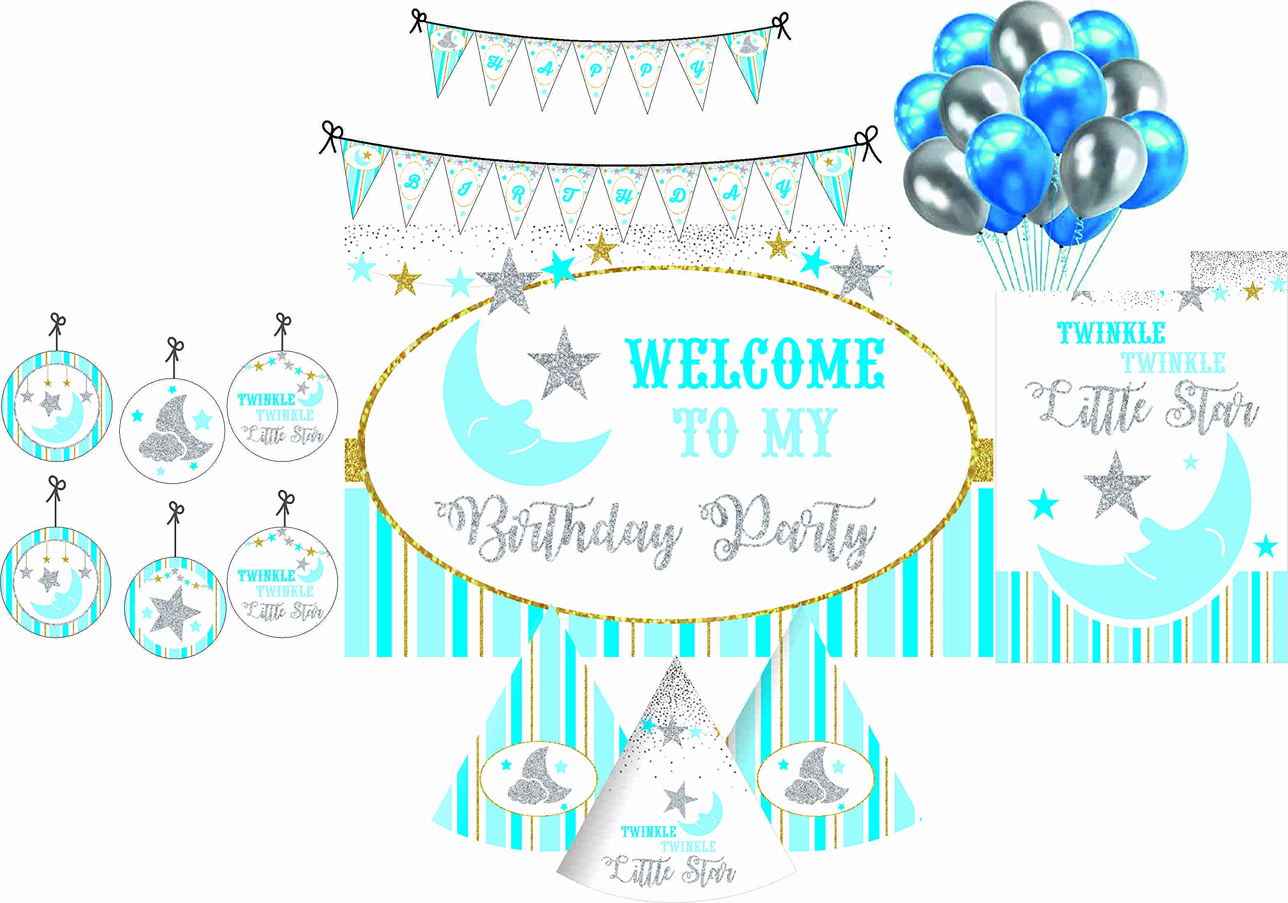 Pretty Ur Party Twinkle Twinkle Little Star Boy Decorations Package - 70 Pieces