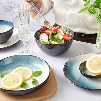 Dinner Plate 18-Piece Ceramic Dinnerware Set Elegant Dinner Plates Set, Service for 4, Durable Round Dinner Plate Sets, Microwave Oven and Dishwasher Safe Tray