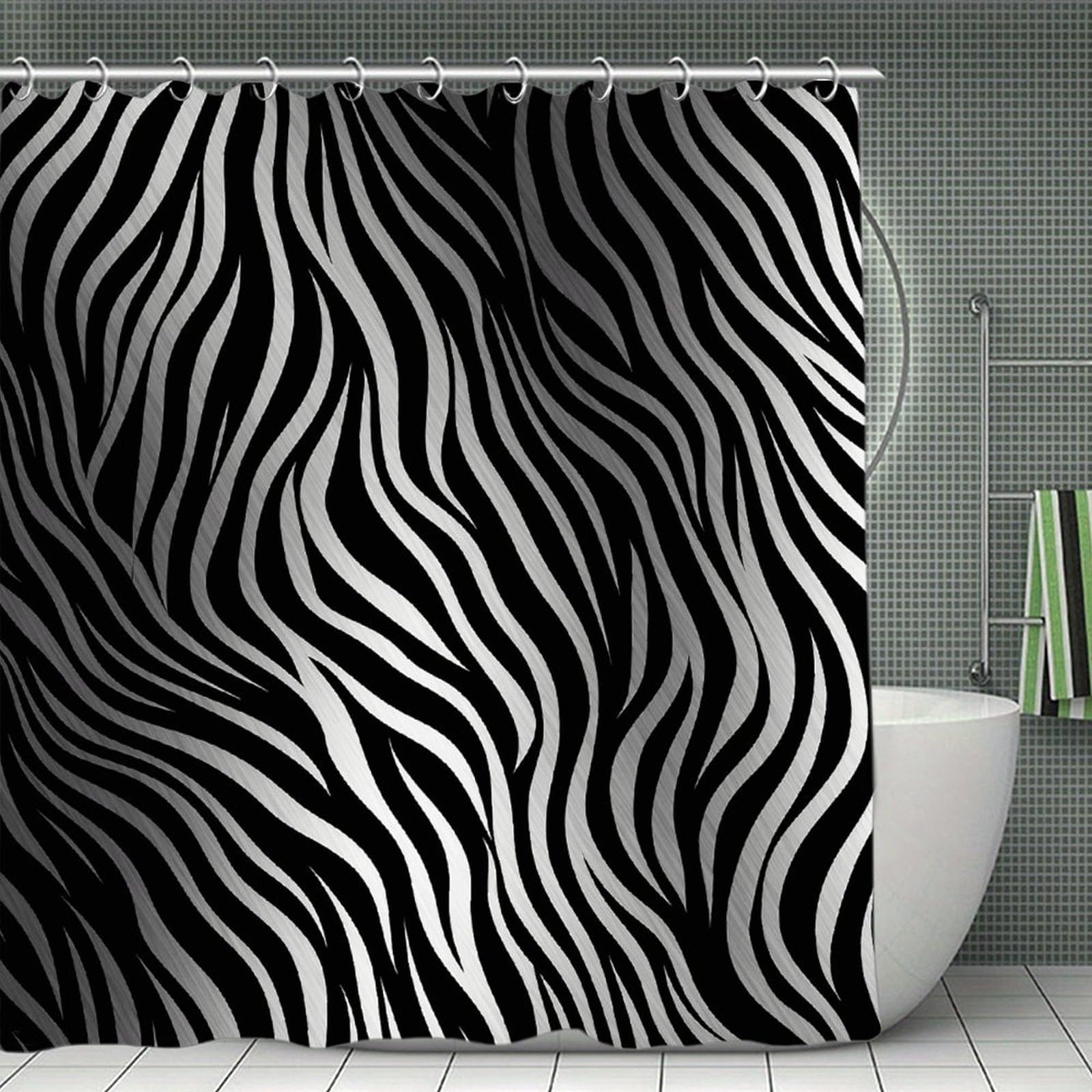 VstaDank Zebra Print Shower Curtain Light-Weight Blackout Bathroom Curtain Washable Shower Liner 71x71 Inch Bath Curtain with Metal Holes Bathtub Bath Room