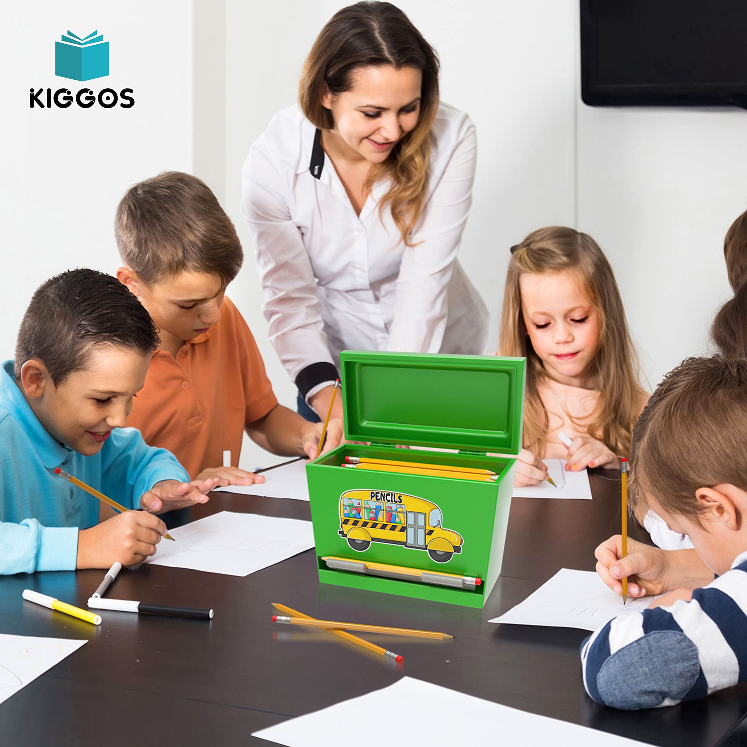 Bleistiftspenderhalter, grüner Edelstahlspender für Bleistifte mit 6 schönen Aufklebern zur Dekoration, Metall-Bleistiftspender für Klassenzimmer, Zuhause, Büro, Lehrer, Studenten (Bleistifte nicht im