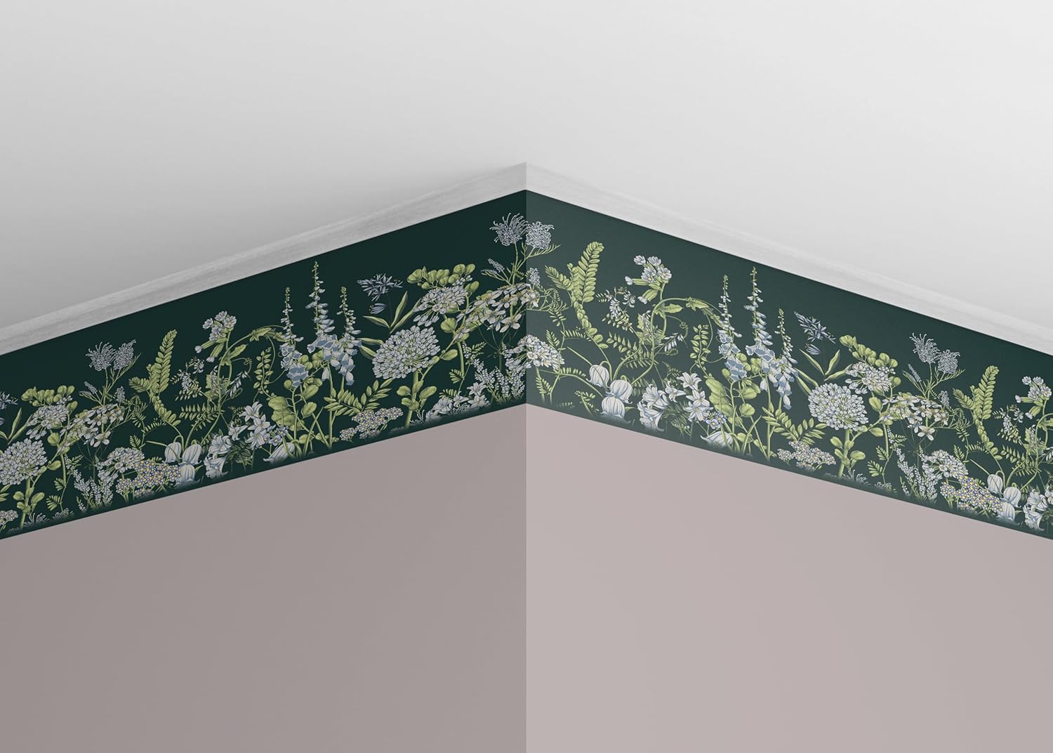 AG Design AWB 8524 Self-Adhesive Border Wicken Flowers on Braunschweiger Green, Waterproof Decoration for Walls, Furniture, Wallpaper, Wall Coverings and Doors, Film, Width 500 cm x Height 13.8 cm