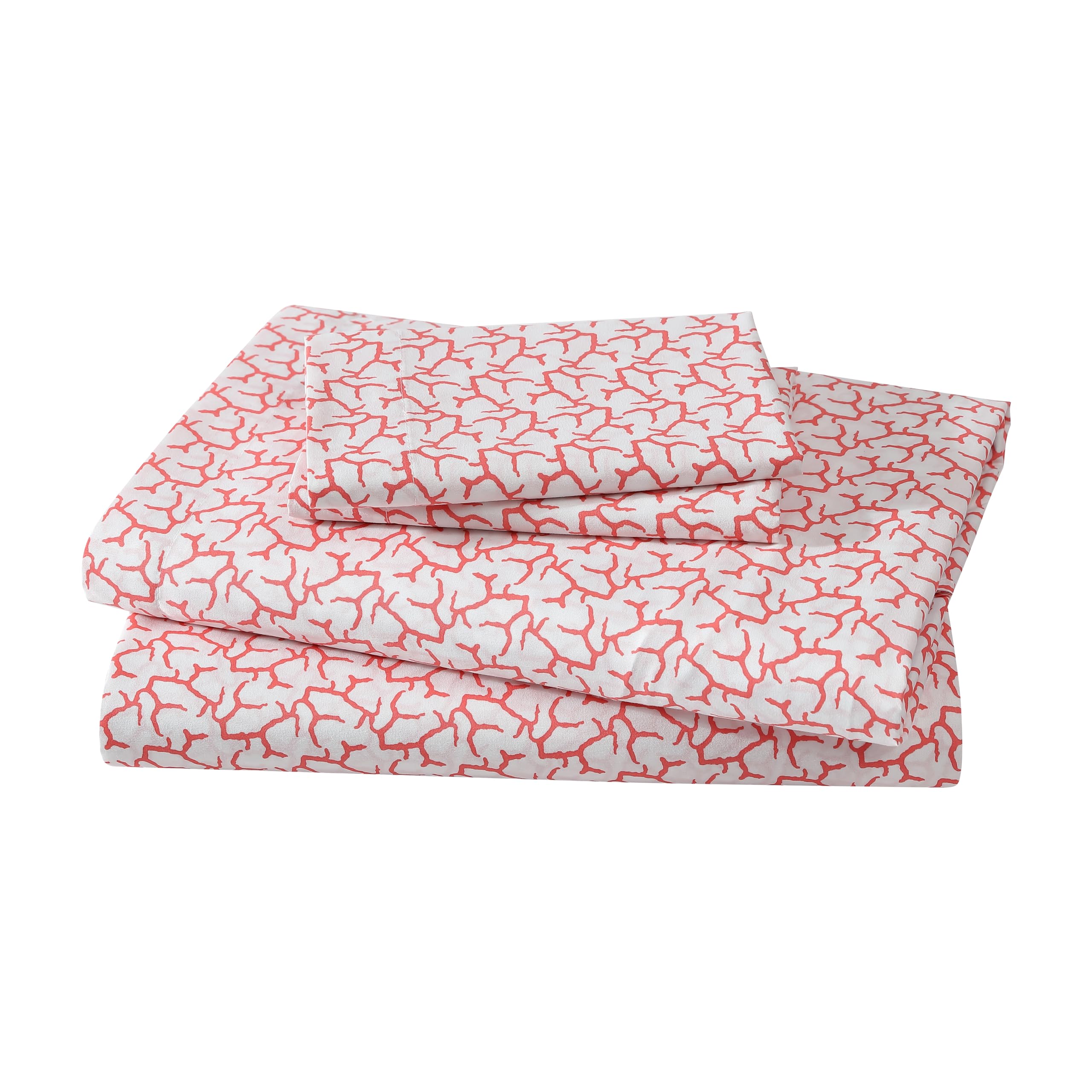 Elite Home Hotel Coastal Microfiber Print Sheet Sets, Burnt Coral, King