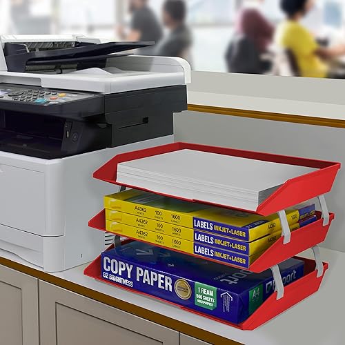 Miniatura 4 de Acrimet Facility - Organizador de archivos de plástico de carga lateral de 4 niveles (color rojo sólido)