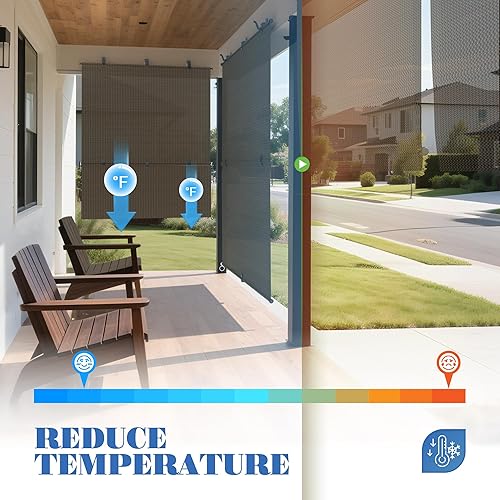 Miniatura 5 de Persiana enrollable para exteriores, sombra enrollable para patio, porche, patio trasero, glorieta, balcón (8 pies de ancho x 6 pies de largo, beige)