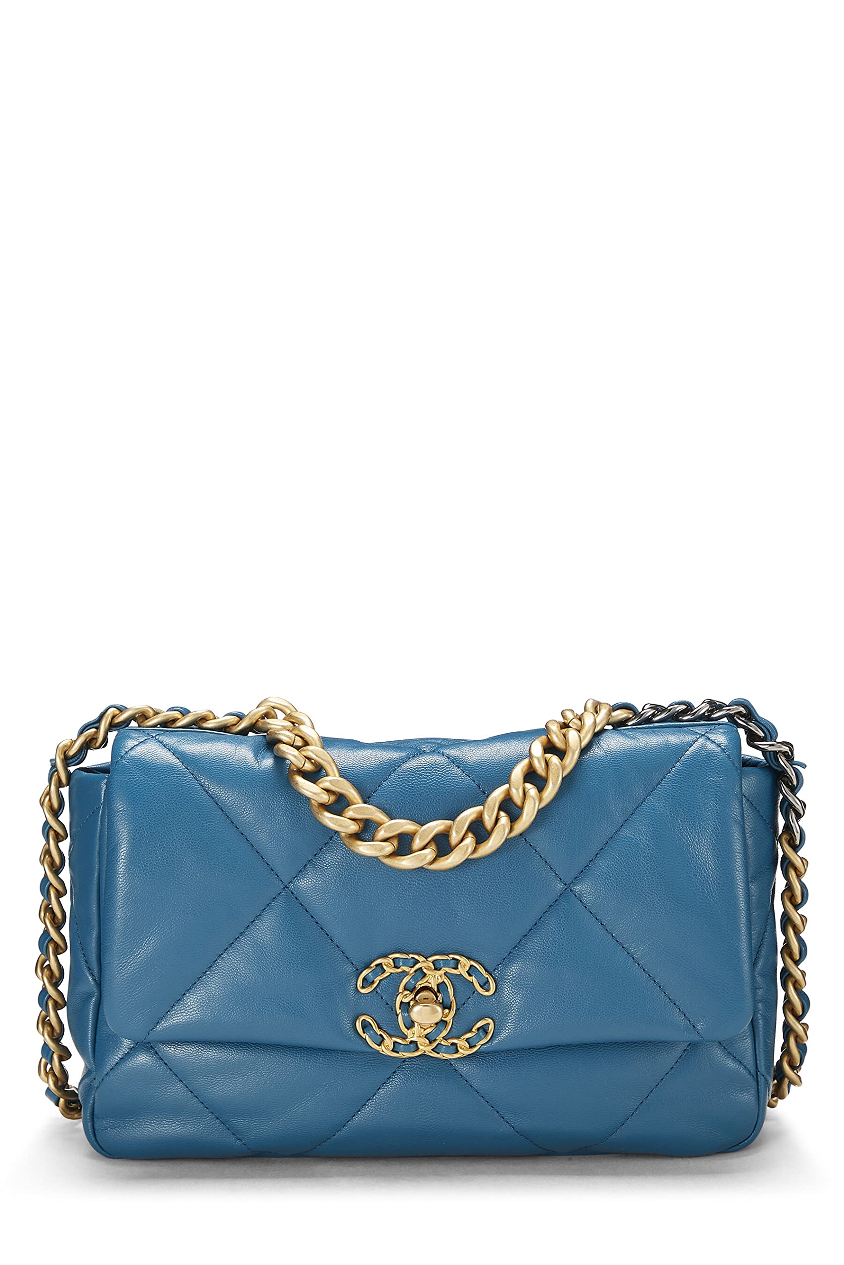 Pre-Loved Blue Quilted Lambskin Chanel 19 Flap Bag Medium, Blue