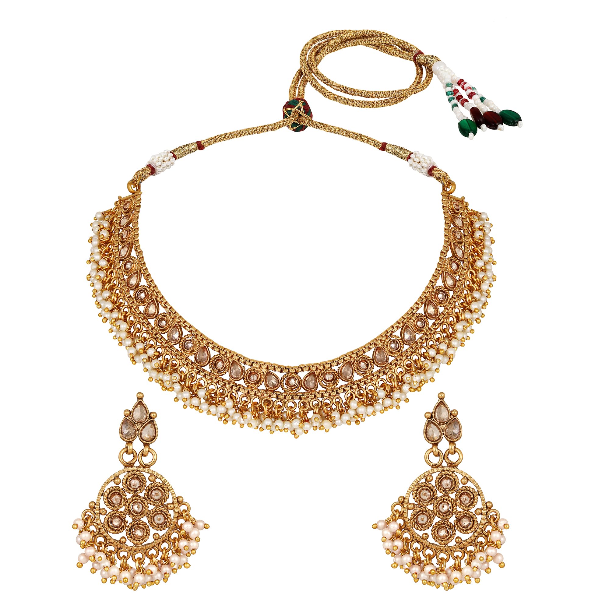 ACCESSHER AntiqueRajwadi Matte Gold Plated Semi - Precious Stones Studded Statement Necklace with Earrings and Maang tika for women and girls (Gold3) (B0CQK38X5K) Amazon Price History, Amazon Price Tracker