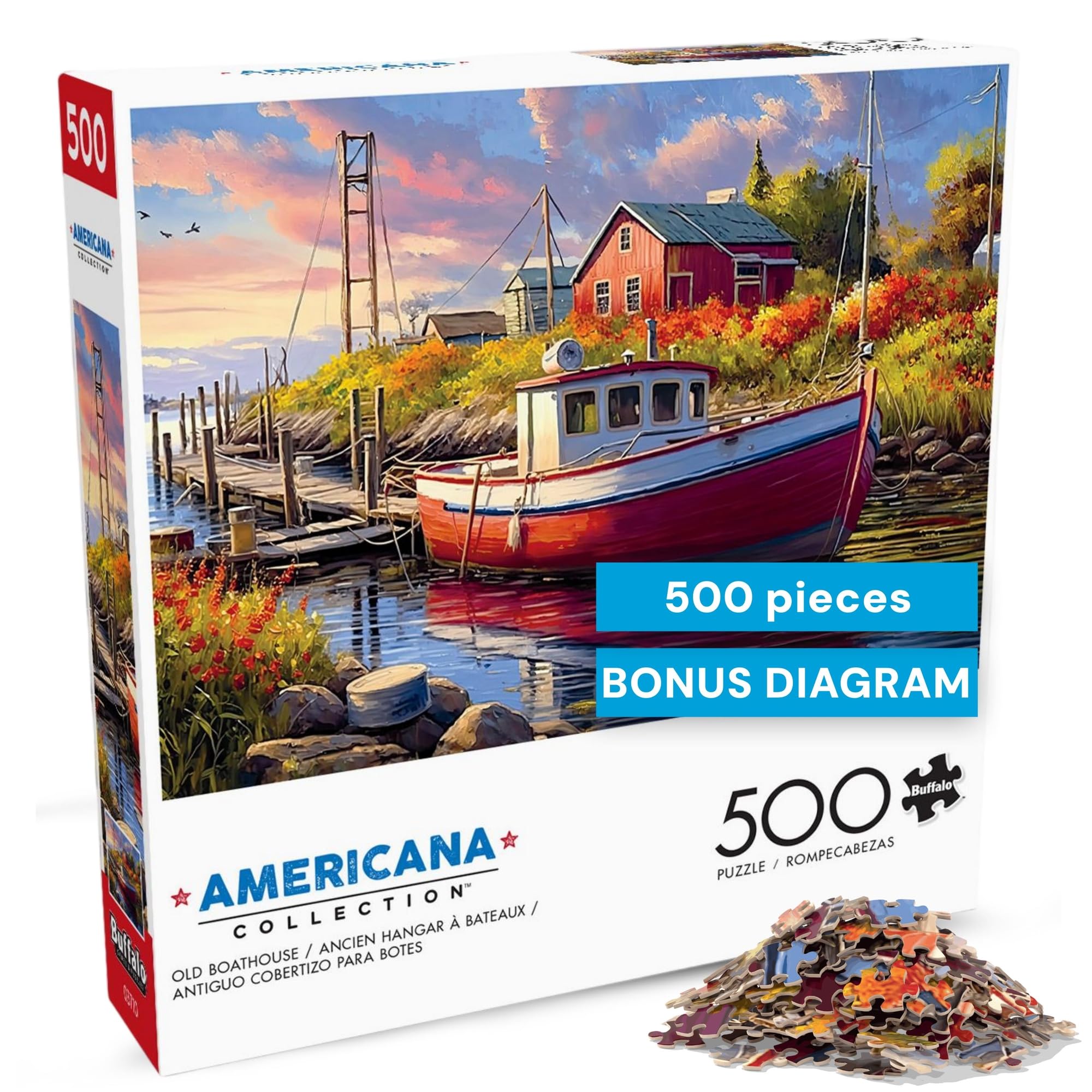 Buffalo Games - Old Boathouse - 500 Piece Jigsaw Puzzle for Adults Challenging Puzzle Perfect for Game Nights - Finished Size 21.25 x 15.00