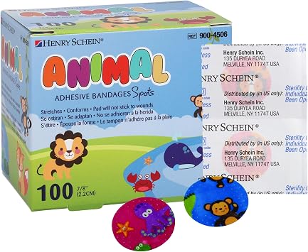 Henry Schein Kids Animal Print Spot Adhesive Bandage, 7/8, Sterile, 100 Ct