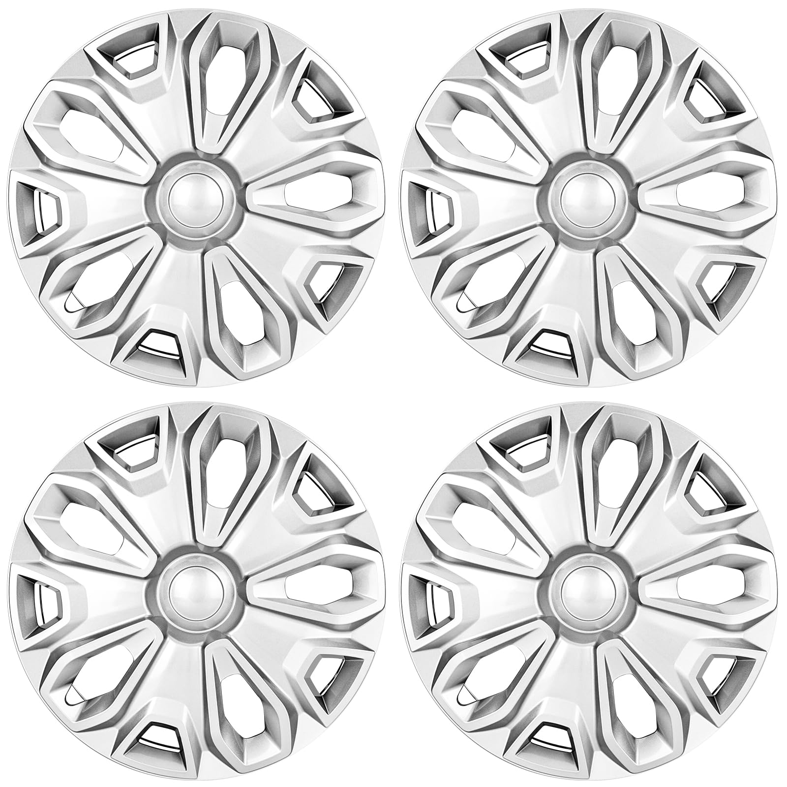 Set of 4 Hubcaps Compatible with Ford Transit 150/250/350, 2015 2016 2017 2018 2019 2020 2021 2022 2023 2024, 16 inch Wheel Covers, 5 Y Spok, Standard Leg, Silver Color