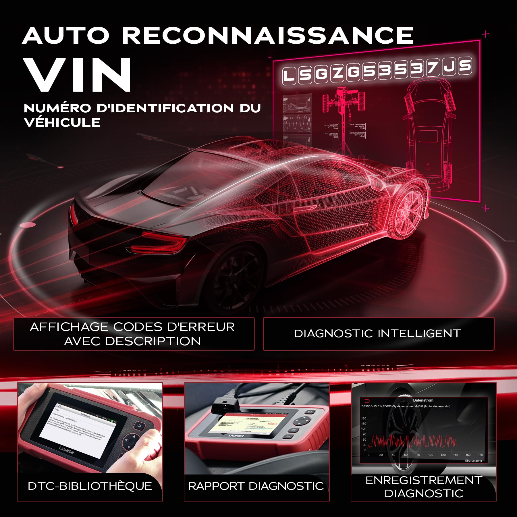 Launch CRP129EVO Unidad de Diagnóstico de Automóviles Multimarca para 4 Sistemas Completos Lector de Códigos OBD2 con 7 Funciones de Servicio e Informe de Inspección AutoVIN y Actualización vía WiFi