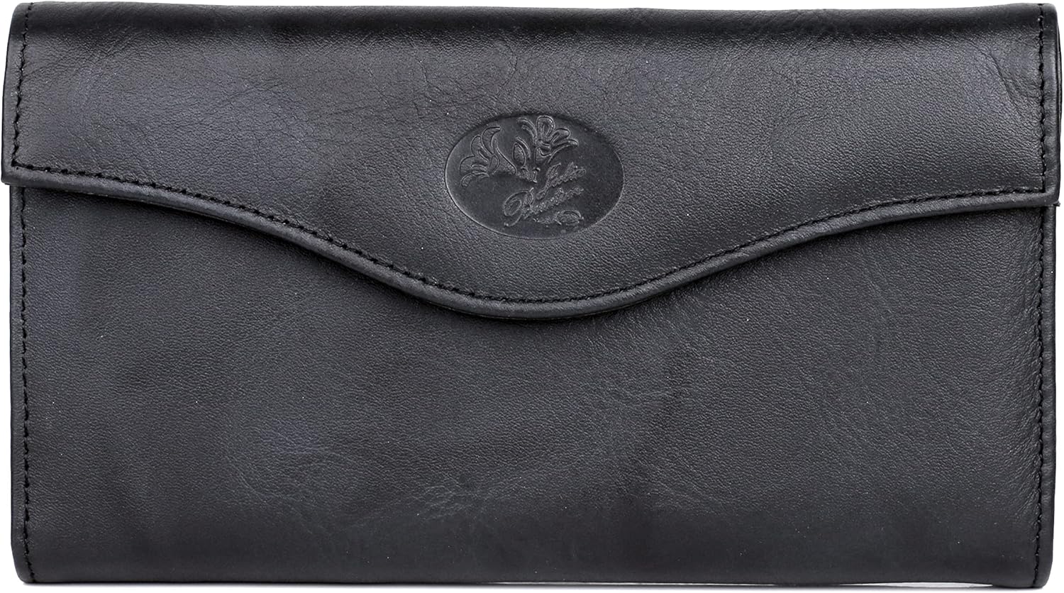 Julia Buxton Heiress Leather Organizer Clutch Handbag Wallet with RFID Blocking, Black