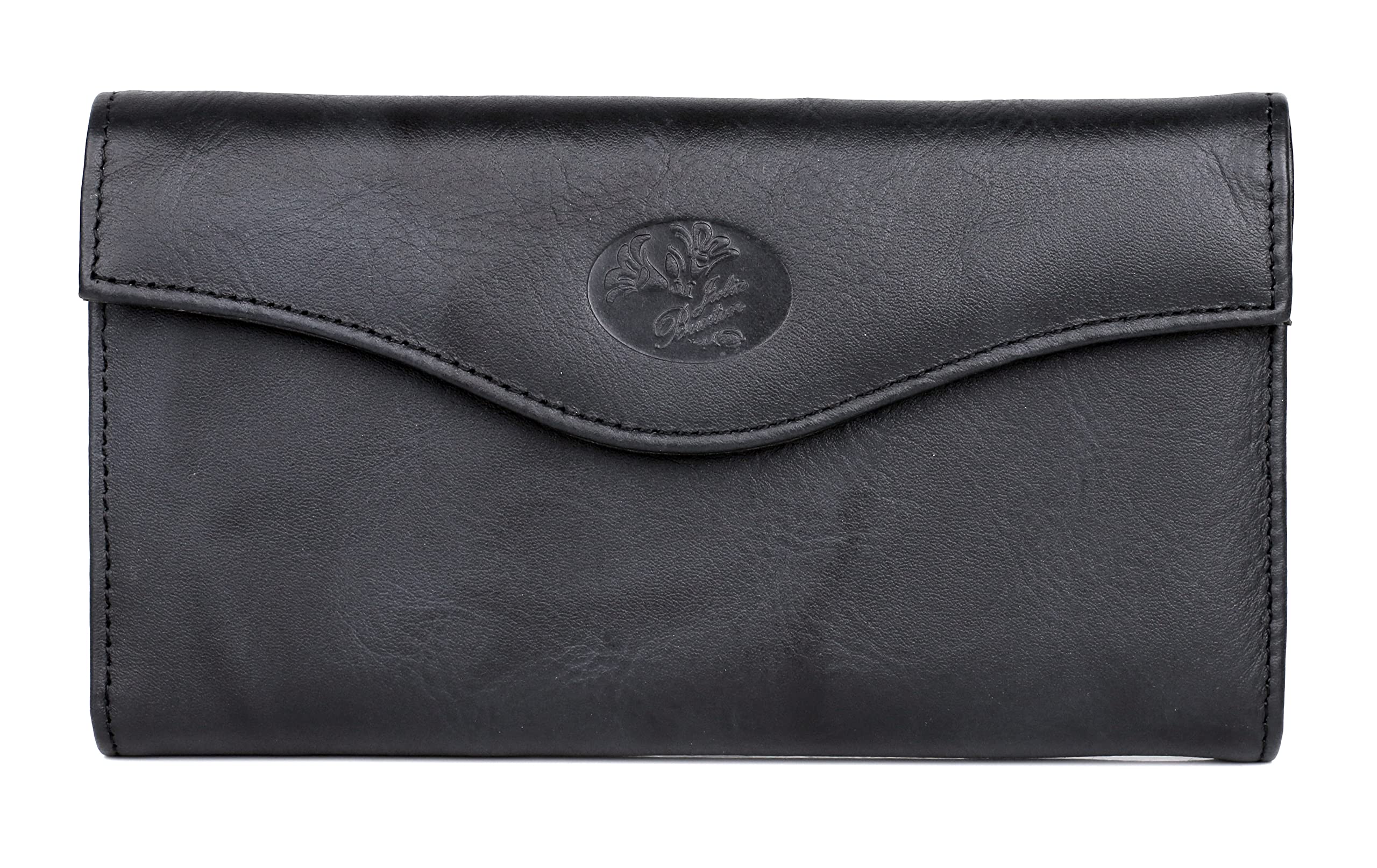 Julia Buxton Heiress Leather Organizer Clutch Handbag Wallet with RFID Blocking, Black