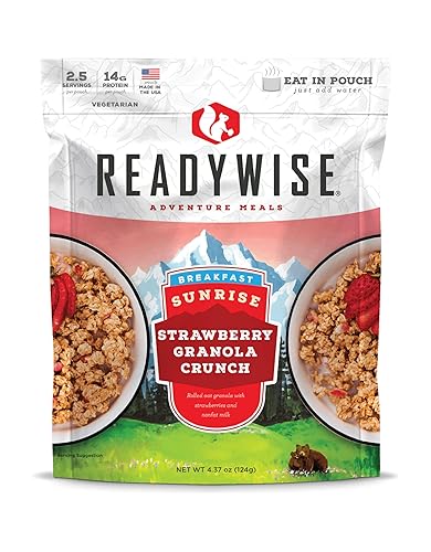 Miniatura 1 de ReadyWise - Suministro de alimentos de emergencia, 2.5 porciones, granola crujiente de fresa, alimentos deshidratados para campamento, preparación