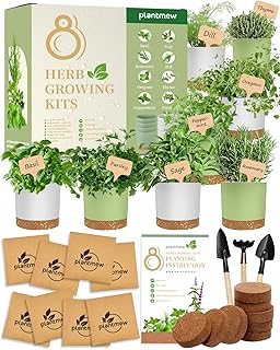 8 Herb Garden Kit - Non-Toxic BPA-Free Pots, Organic Seeds & Complete Gr...