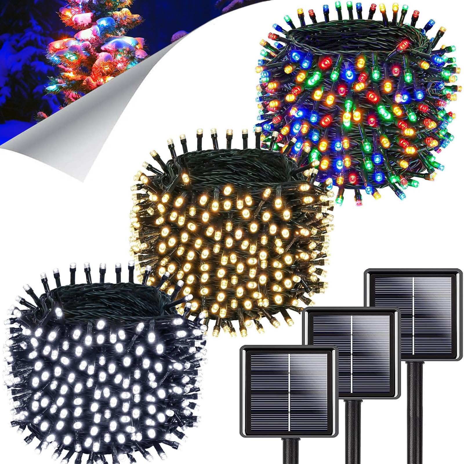 KAQ Solar Christmas Lights (Warm&Cool&Multicolor) 3PACK Total 270FT