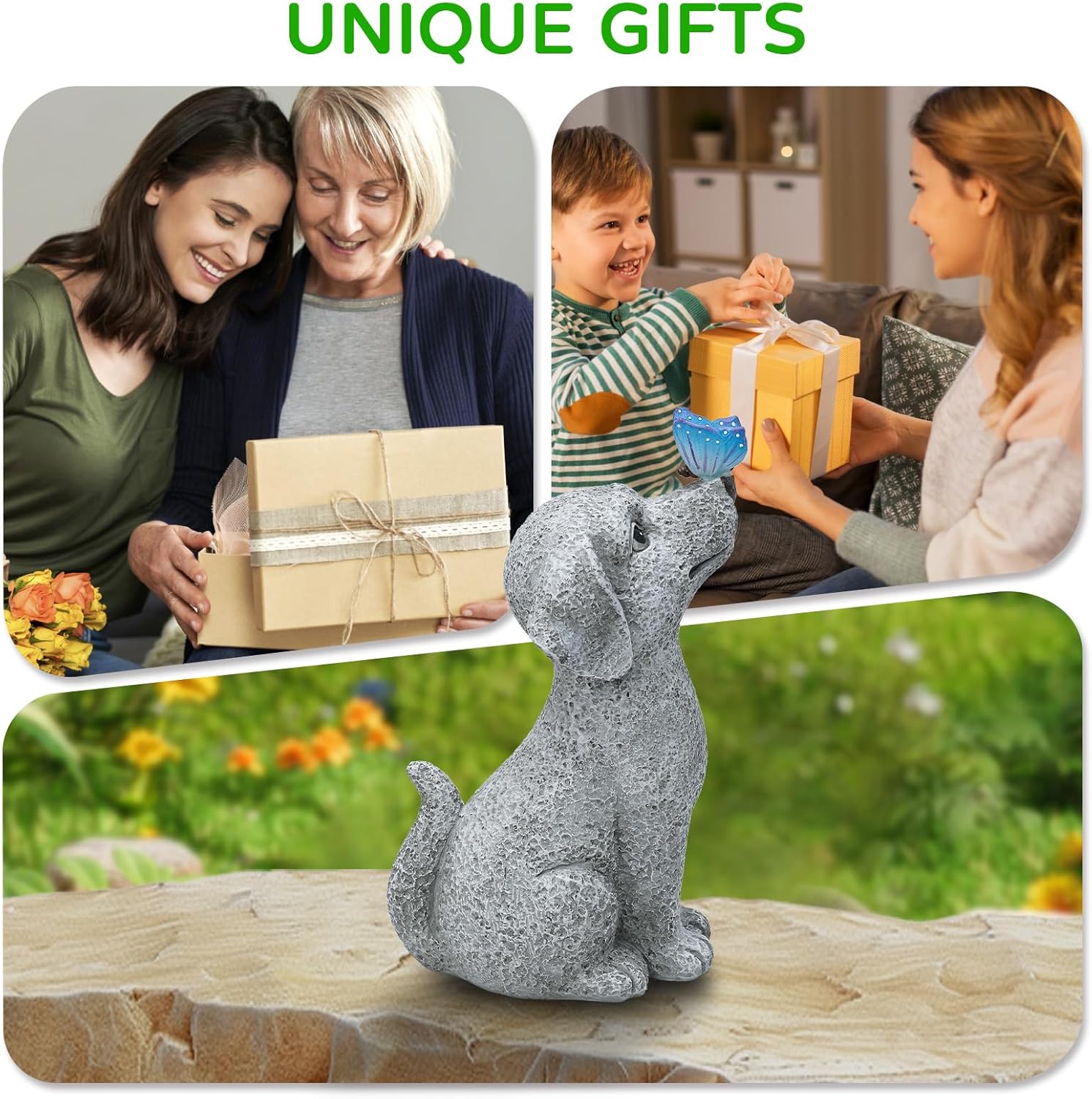 WENYLE Solar Garden Outdoor Statues Dog with Butterfly Lights, Lawn Decor Puppy Figurine for Patio Balcony Yard, Yard Unique Christmas Birthdays Gift for Mom Grandma - Image 2