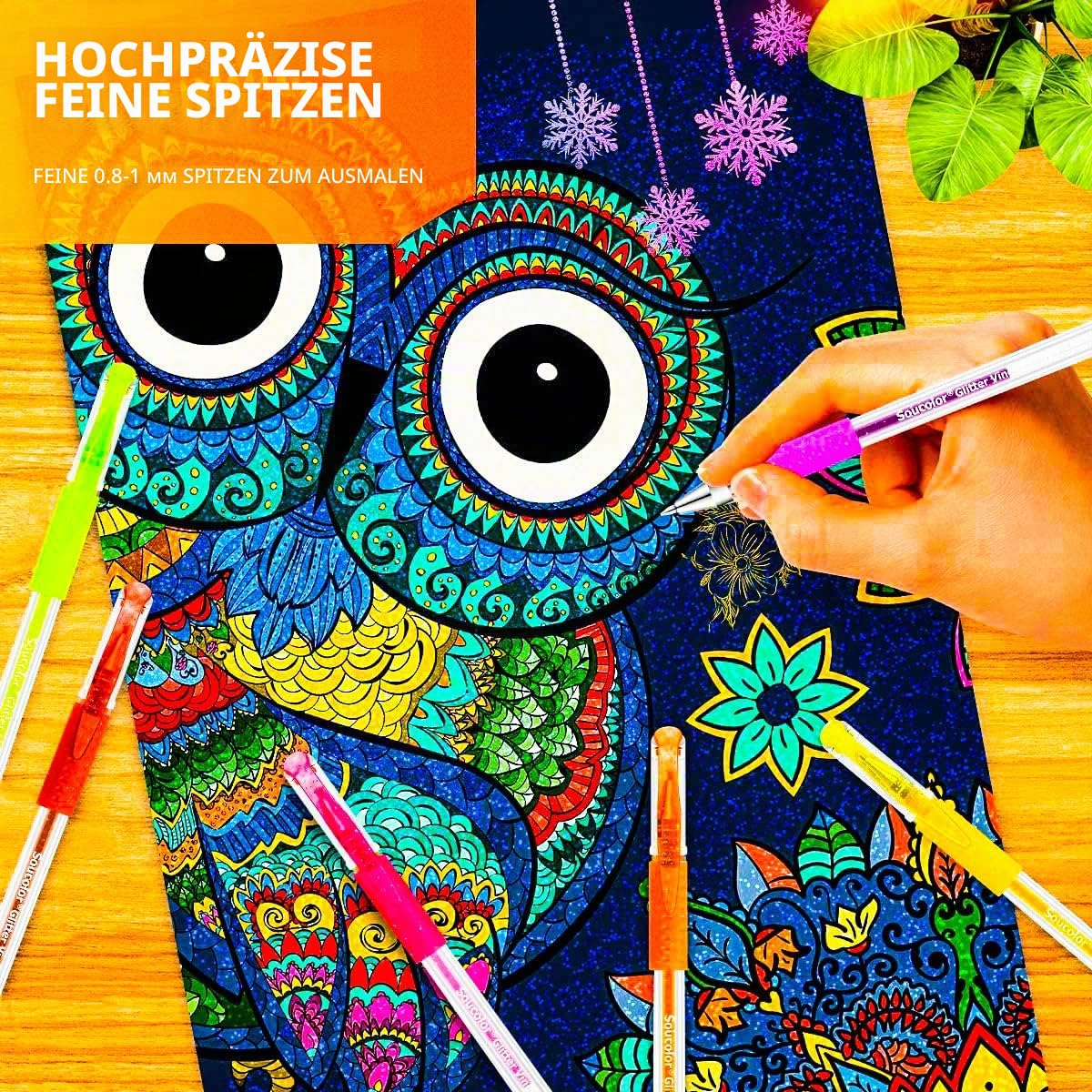 Soucolor Glitzer-Gelstifte für Malbücher für Erwachsene, 120 Stück, 60 Nachfüllpackungen und Reiseetui, 40% mehr Tinte, Glitzer-Gel-Marker-Set zum Zeichnen, Kritzeln, Journaling, Bastelbedarf