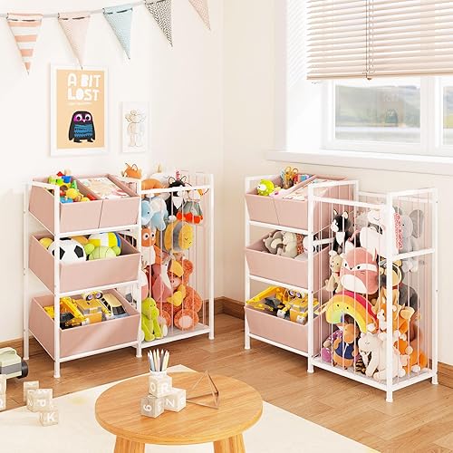 Miniatura 8 de BBLIKE Almacenamiento de animales de peluche, organizador de almacenamiento para niños con 4 contenedores extraíbles, organizador de almacenamiento