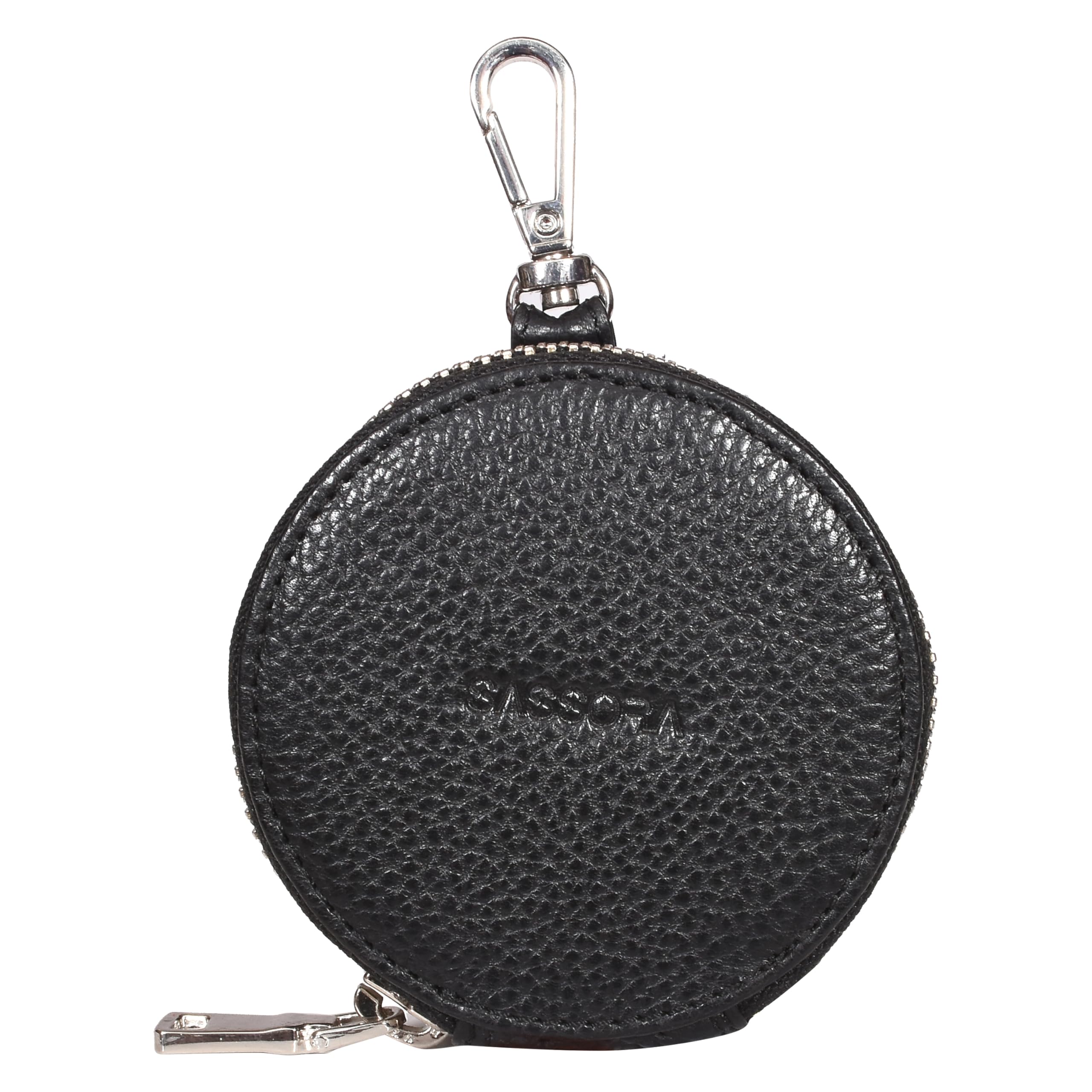 Premium Leather Women Round Shape Small Accessories Pouch (Black)-image-30