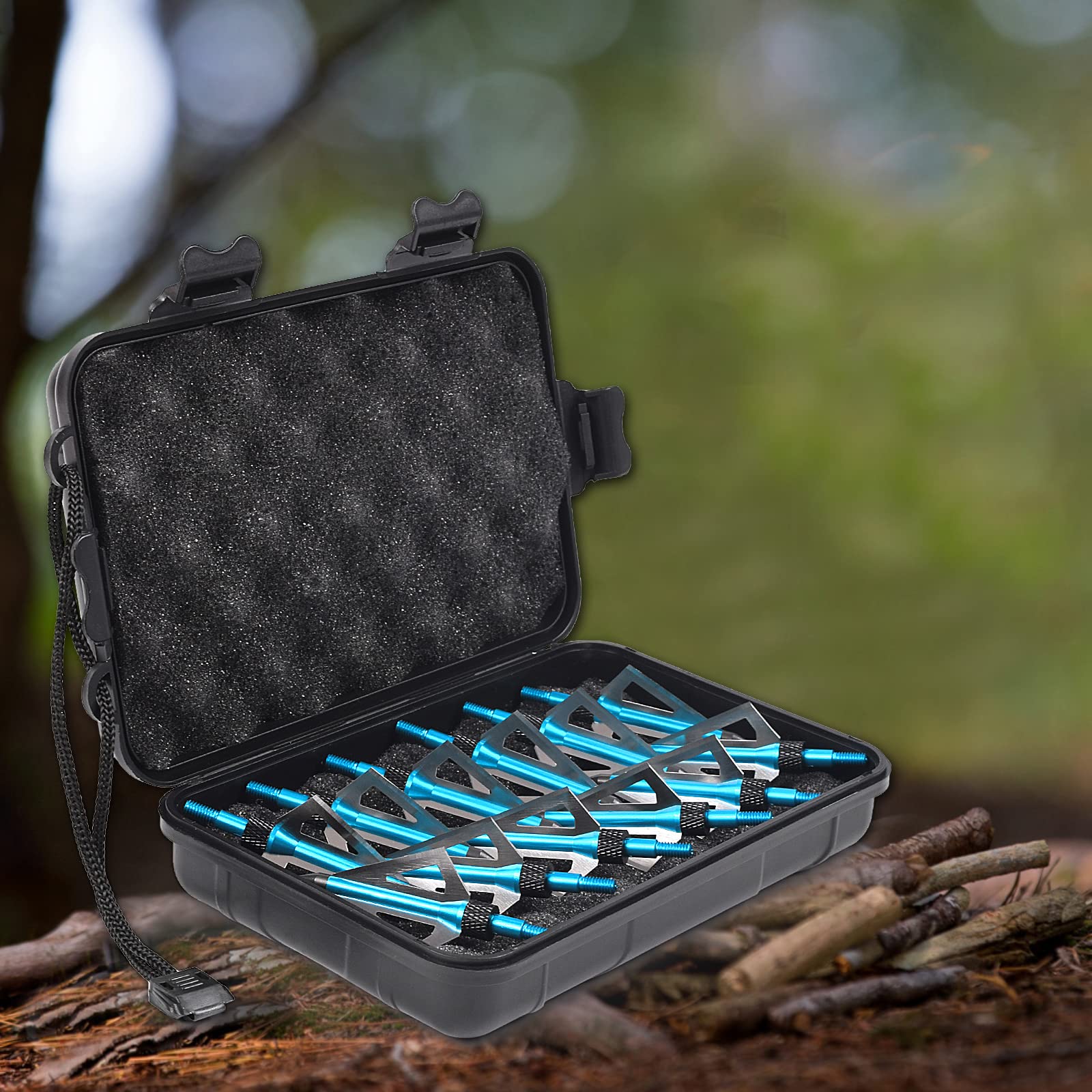 12 Pcs Tir à l'arc Chasse Pointes de Flèches 100 Grains Pointe de Flèche Extérieure Embouts à Visser avec Boîte de Têtes Larges Portable en Plastique pour Arc à Poulies et Arbalète