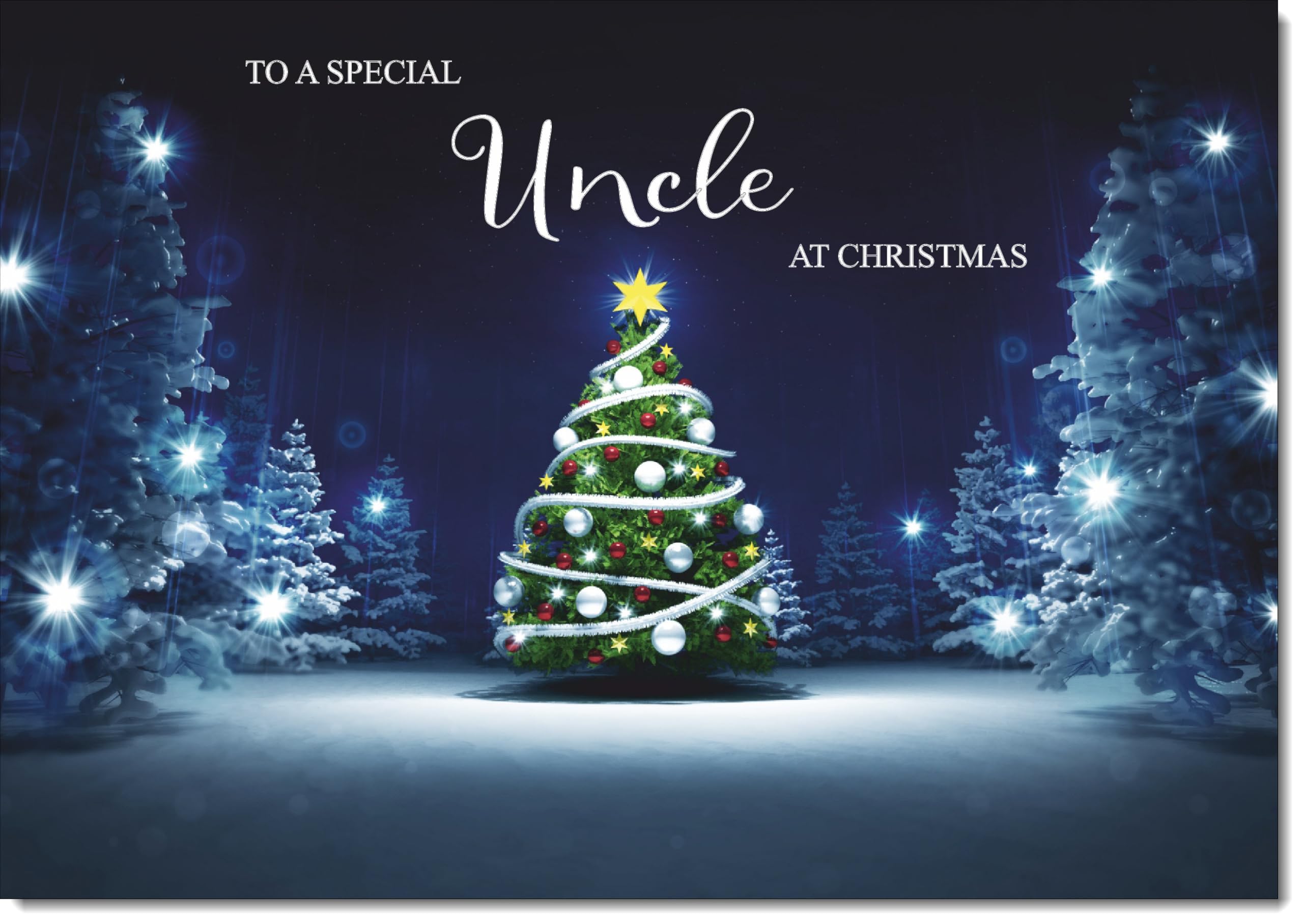 doodlecards Uncle Christmas Card Tree in Dark Sky Large A4 Size Christmas Card for Uncle with Plain Envelope — image 1
