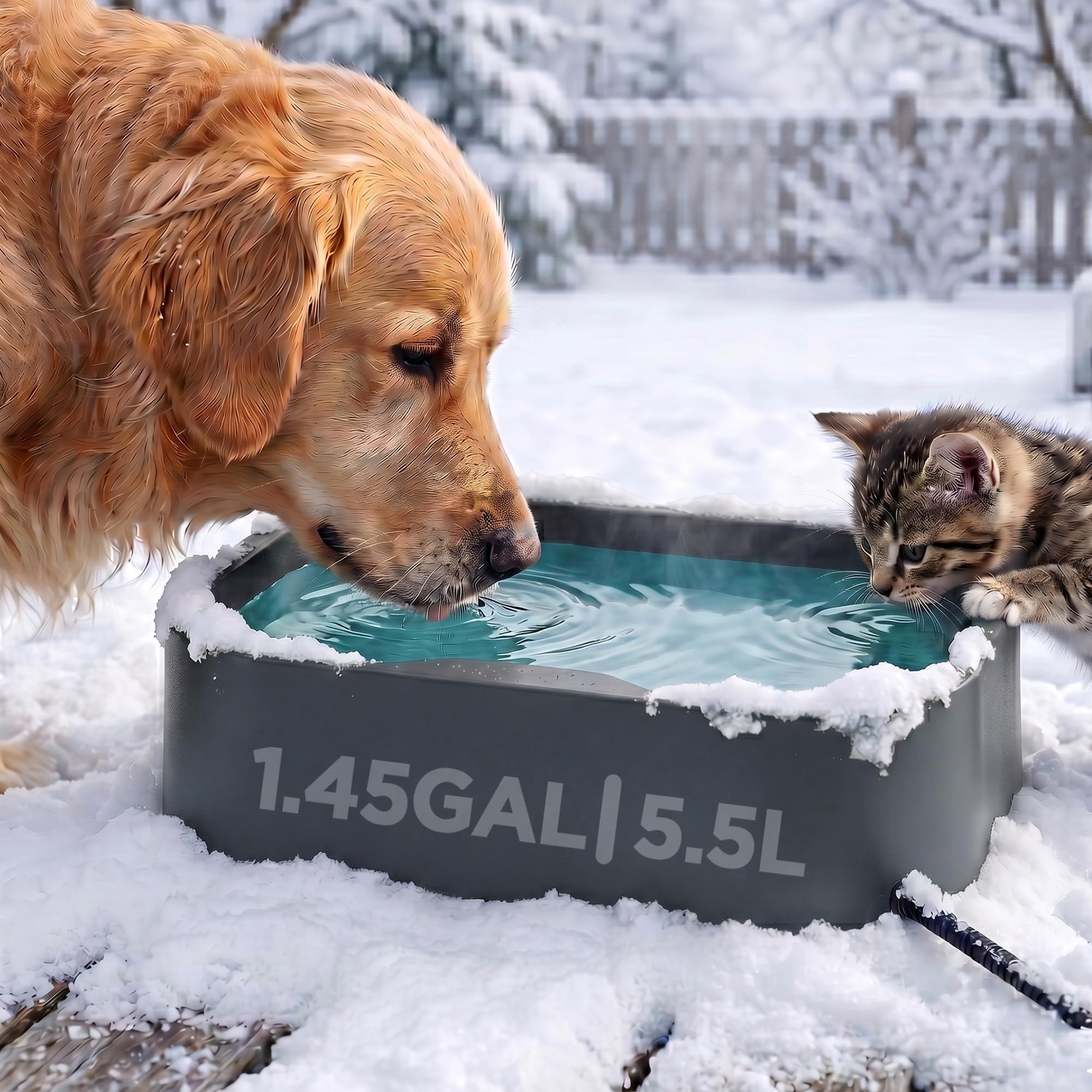 Heated Water Bowl, 5.5L/1.45Gal Extra Large Winter Freeze Proof Pet Heated Water Bowl with Anti Chewy Long Cord, BPA-Free, for Dog Cats Rabbit Chicken Duck Squirrel Animals Outside Heated Water Bucket