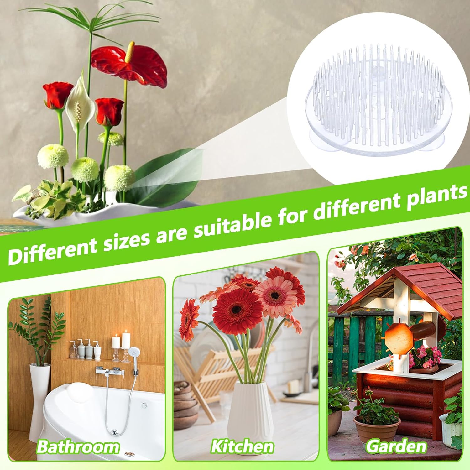 Afcabakila 16 Pcs Plastic Flower Frog Pin Holder, 2.7 Inch Clear Floral Arrangement Frog with Suction Cups for Vase, Wedding, Home and Ikebana Decoration