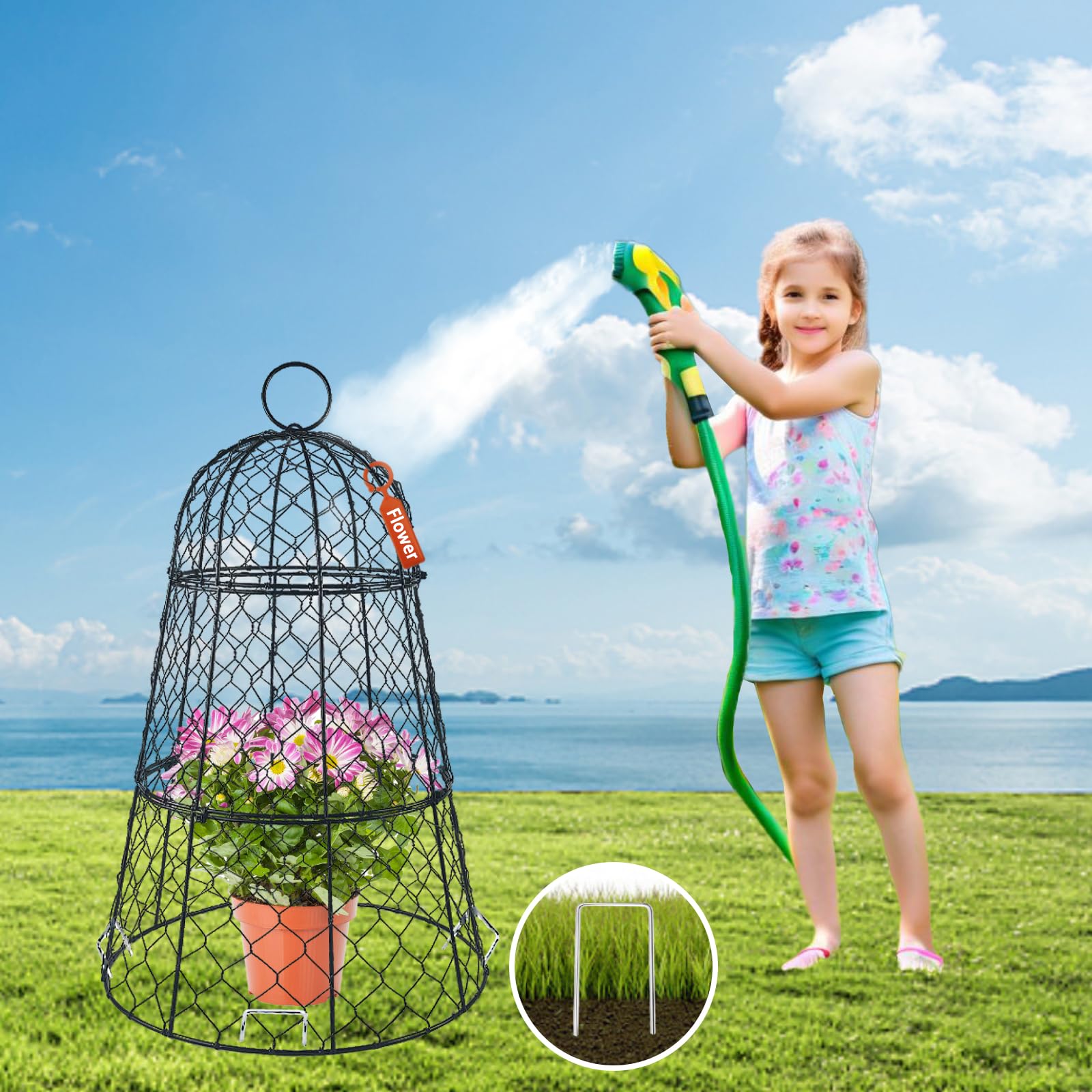Lot de 3 housses de protection en fil de fer pour plantes, 45 cm x 29 cm, antirouille et robuste, avec piquets et étiquettes, cloches de jardin modulaires pour semis, fleurs, légumes, protéger des