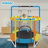 Vista 7 de Trampolín para niños de 1 a 8 años, trampolín pequeño de 55 pulgadas con red de seguridad y barra de gimnasia ajustable, mini trampolines para bebés