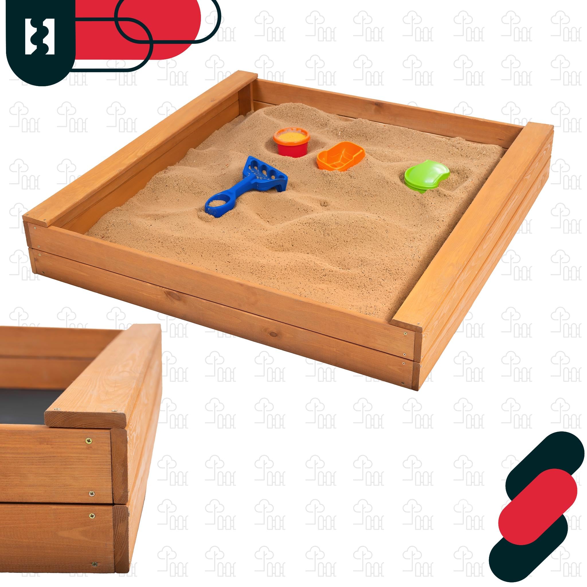 KOTARBAU® Piaskownica z ławką do siedzenia – 120 x 120 cm – piaskownica z drewna – piaskownica z 2 ławkami – zabawka ogrodowa dla dzieci – z włókniną do piaskownicy – drewno sosnowe – impregnowana
