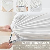 Vista 4 de Gokotta Sábana bajera ajustable y funda de almohada de rayón de bambú, sábana refrescante súper suave con 4 correas elásticas en las esquinas