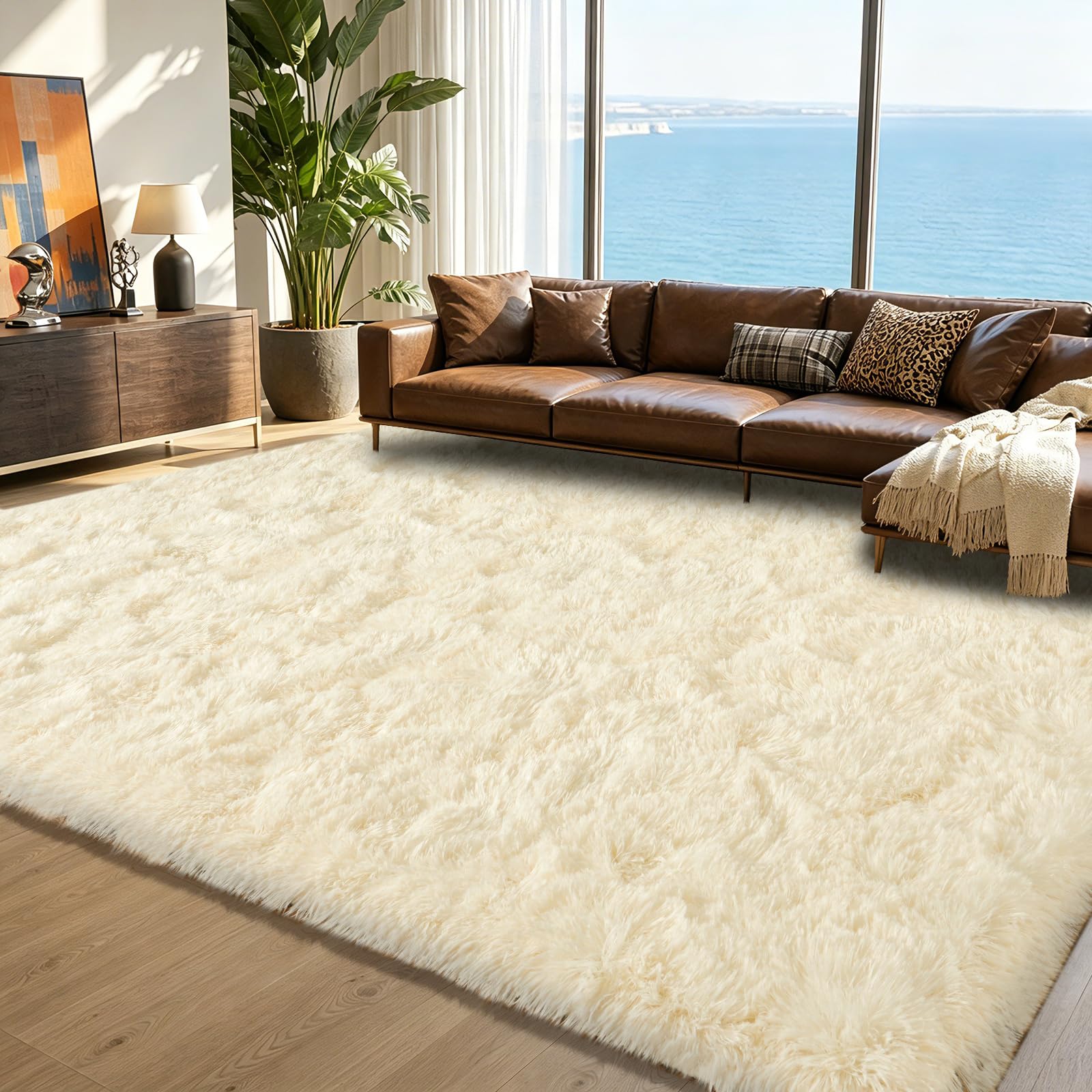 Rugs Living Room Beige 200x300cm Soft Fluffy Shaggy Large Rugs for bedroom