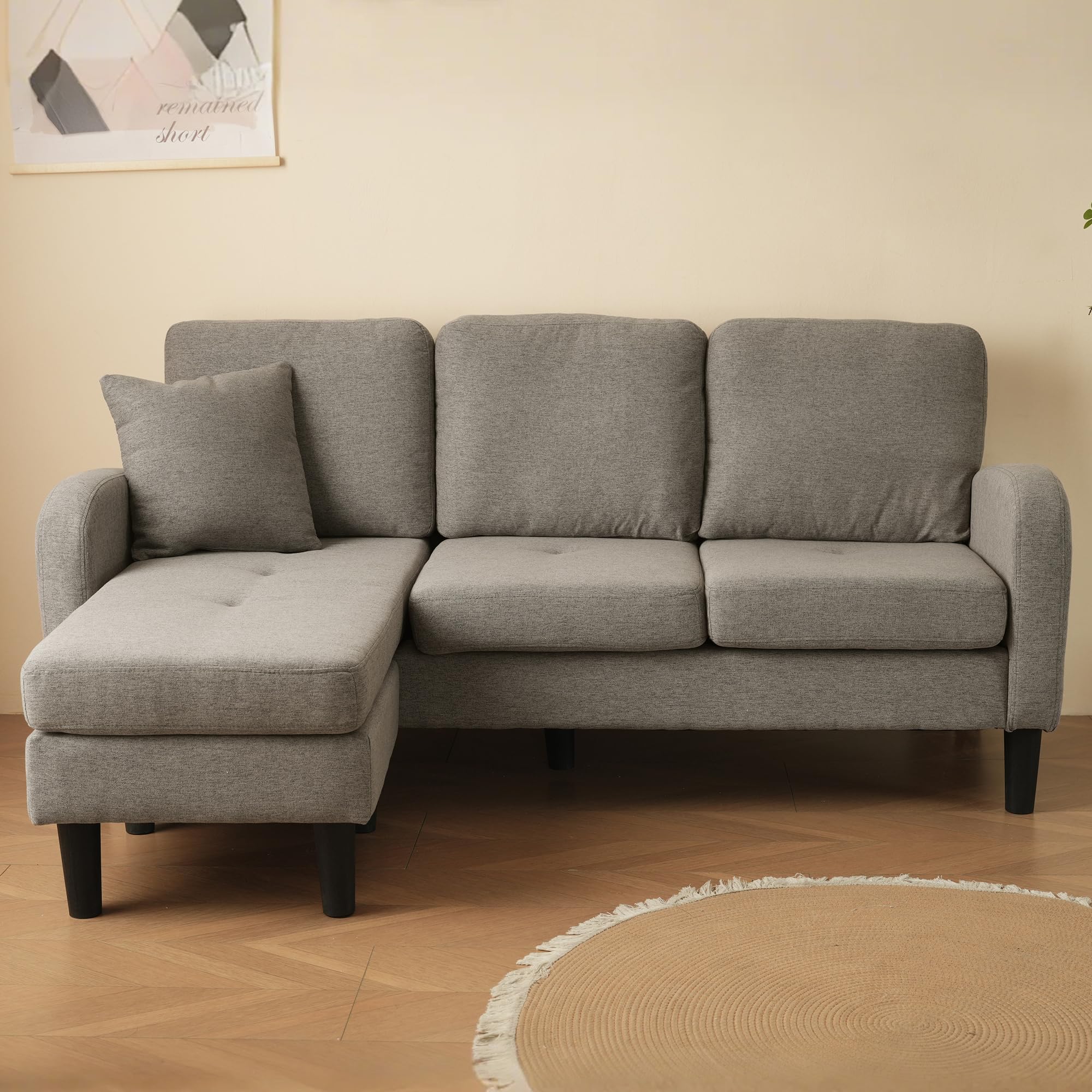 Sofá esquinero en forma de L con chaise longue intercambiable a izquierda y derecha, sofá de 3 plazas, sofá modular de lino de algodón transpirable, ideal para salón, apartamentos pequeños