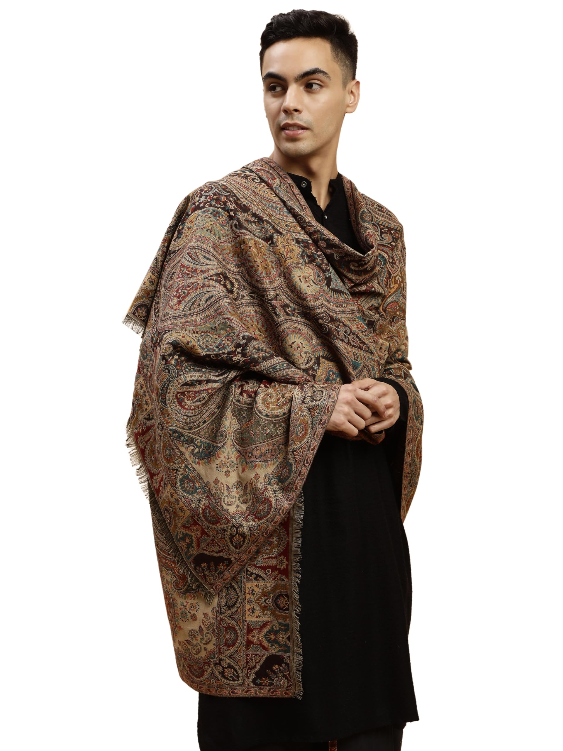 Men’s Multicolor Shawl for Winters, Pashmina Feel, Pure Wool, Heavy Jaquard Weave, Full Size (Size 40 x 80 Inches)-image-30