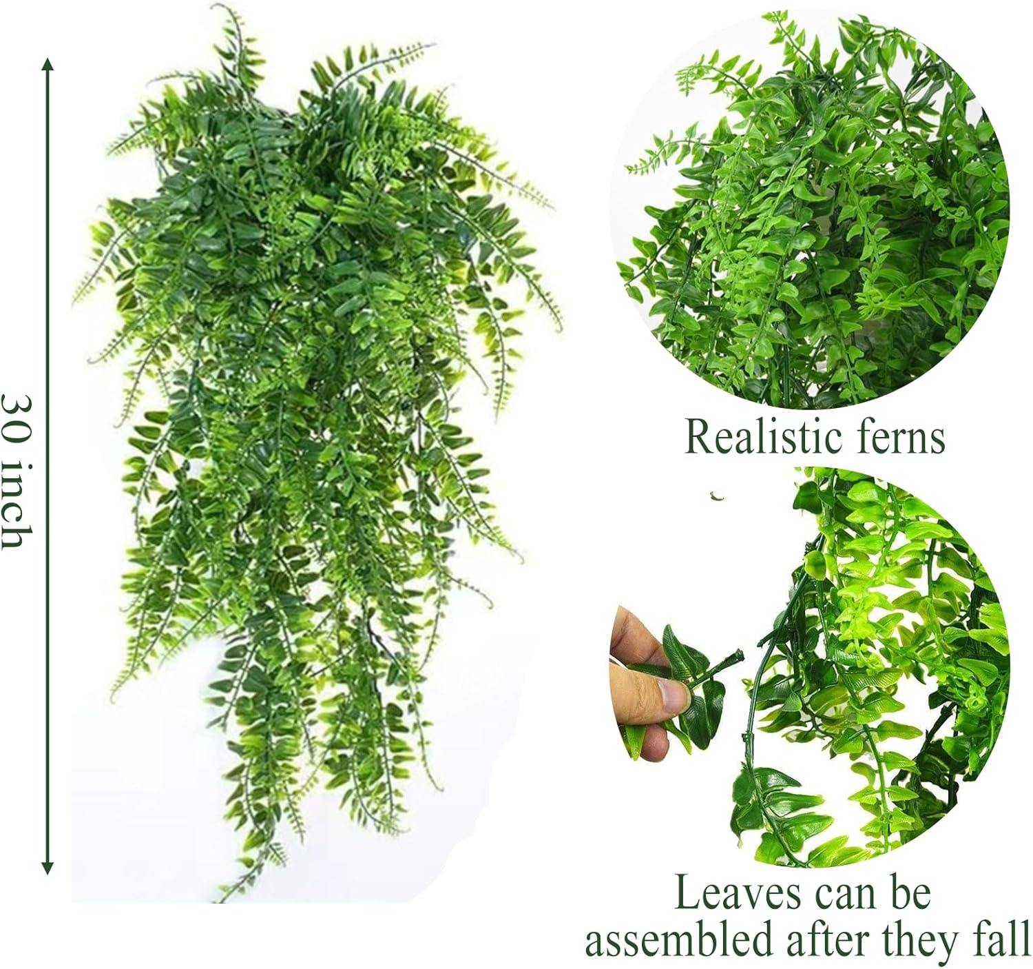 Plastic Plants,Fake Hanging Plants Ferns,Small Outdoor Faux Plant,4 PCS - Image 2