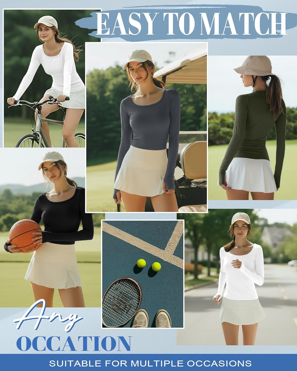 4 Pack Women's Workout Tops Long Sleeve Compression Shirts U Neck Slim Athletic Yoga Basic Shirt with Thumb Holes - Image 5