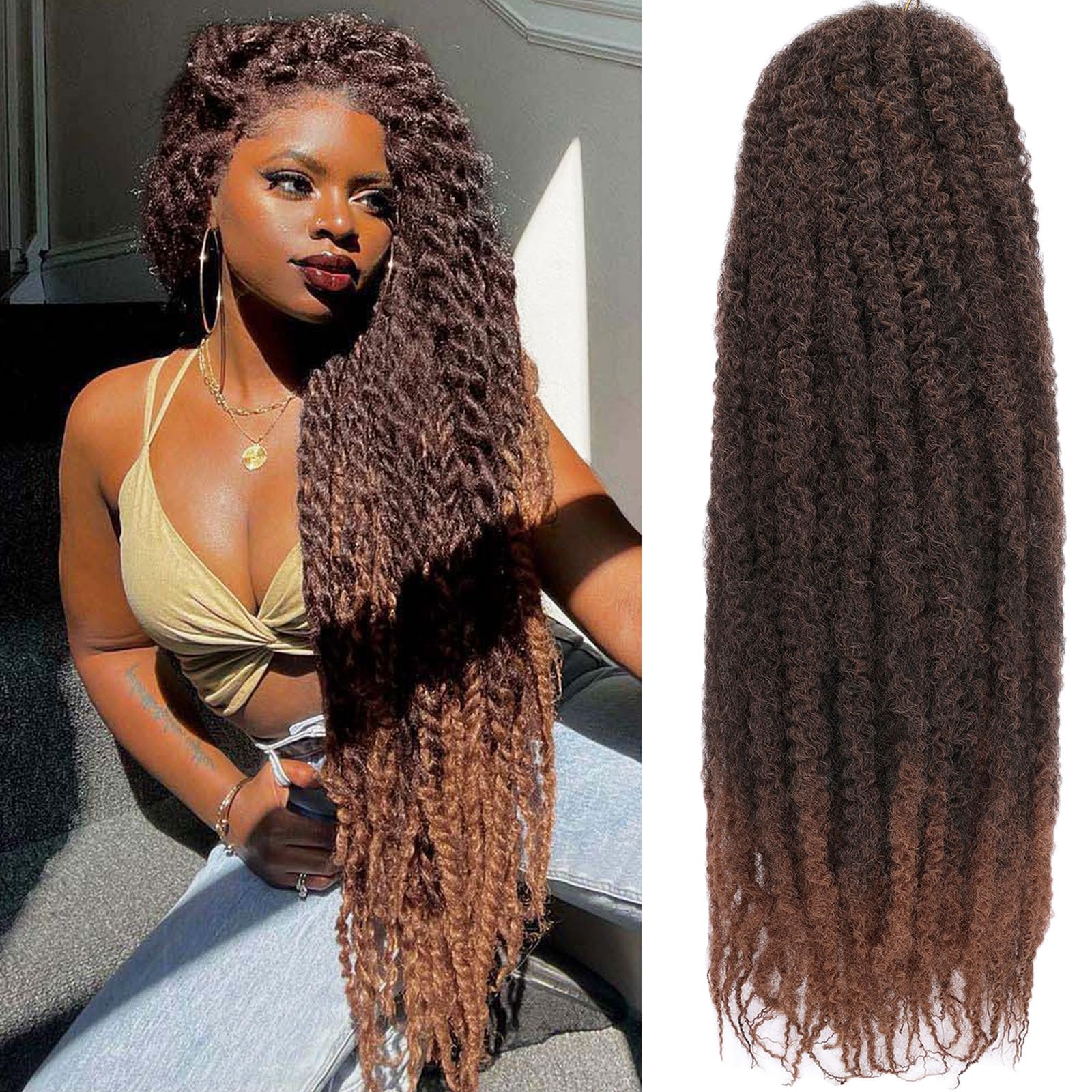 Samtress Marley Twist Flechthaar, 76,2 cm, Ombré-Braun, Afro-Haarverlängerungen, synthetisches langes Marley-Haar, gehäkelte Zöpfe für Damen, 8 Packungen (T30)