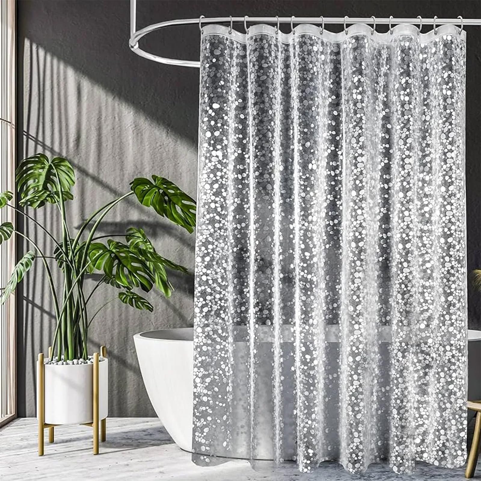 Cortina de Ducha, Cortina Bañera, Cortina de Baño Antimoho, Cortina Ducha Impermeable, Proporcionarle un Cómodo Espacio de Ducha, Adecuado para Familias u Hoteles, con Patrón de Guijarros, 180 x 200cm