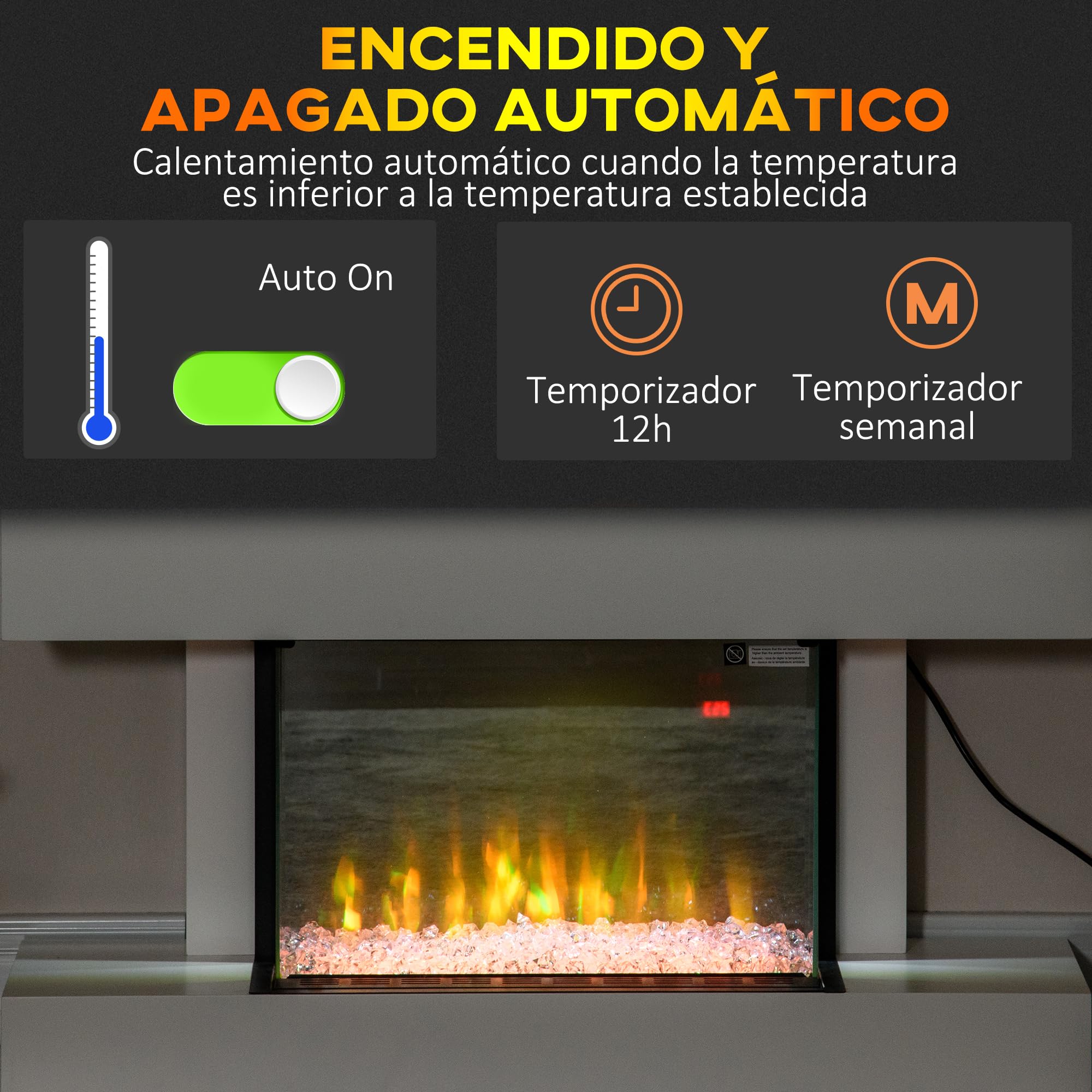HOMCOM Chimenea Eléctrica 1000W/2000W de Pared o Pie 98x27x54,5 cm Blanco | Chimenea Decorativa, Temperatura Ajustable, Silencioso, Temporizador, Control Remoto, para Sala 15-25 m²