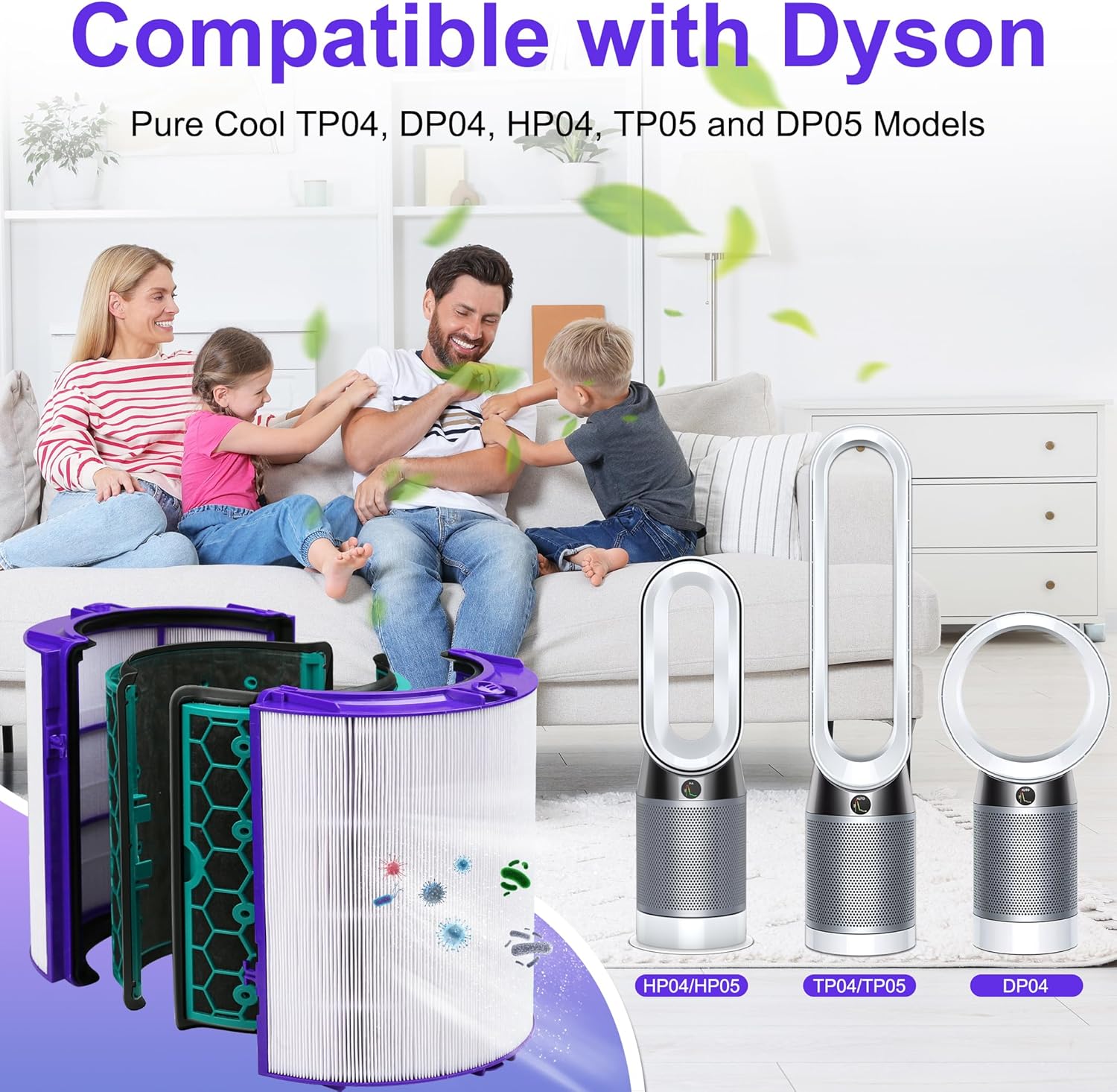 TP04 Replacement Filter for Dyson HP04 TP04 DP04 TP05 DP05 Air Puri-fi-er, 2 Stage 360° Pure Cool Fan Combi Glass HEPA Filter & Activated Carbon Filter (Not for HP07 TP01 TP02 TP07 HP09), 1 Pack