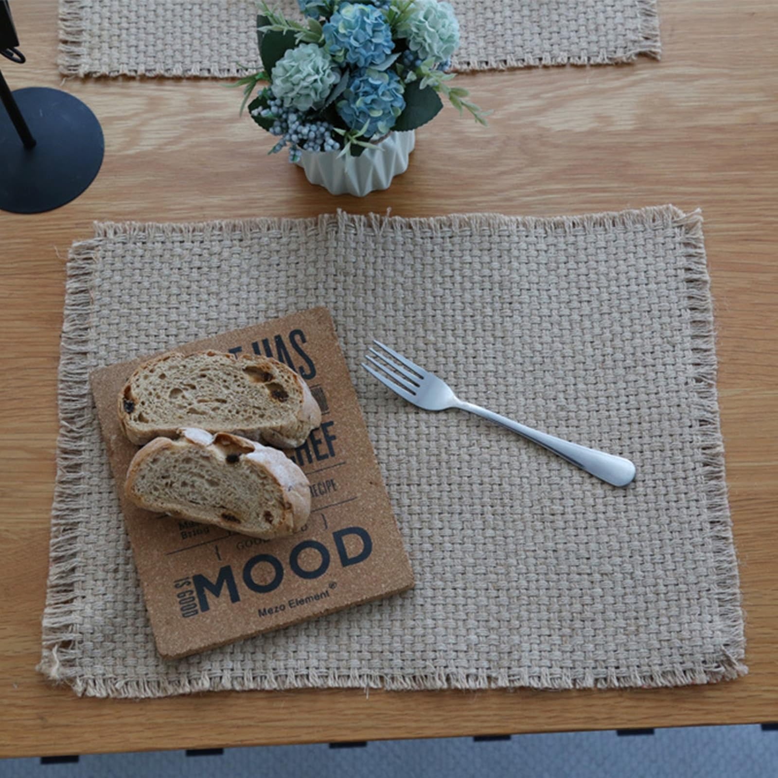 Platzsets Jute Ramie Einfarbig Gewebt Textur Quaste, Rechteckig Tischmatte Braun 30x40cm für Restaurant Speisetisch, 8er Tischset Natur