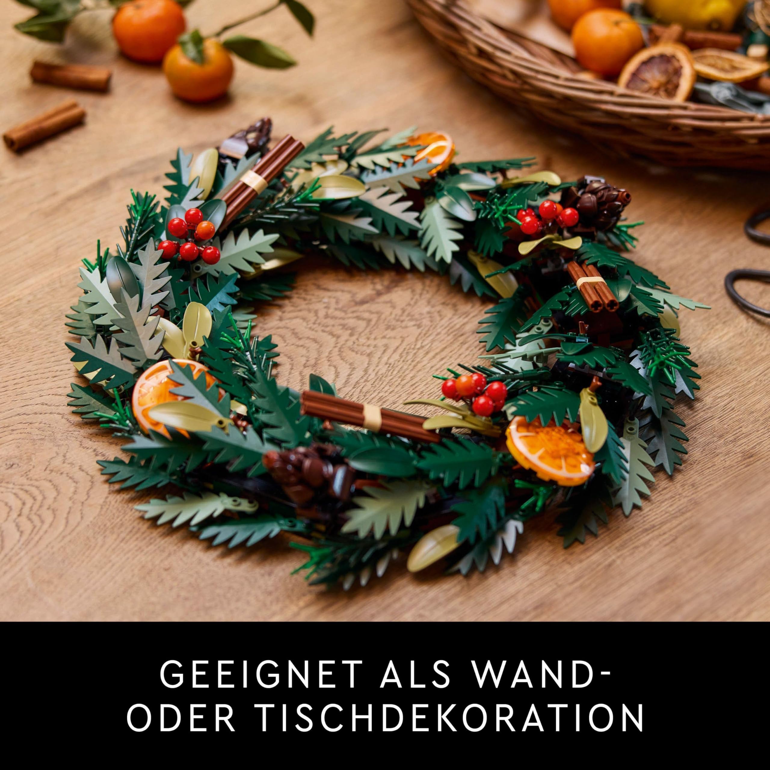 LEGO Botanicals Weihnachtskranz - Winterdeko zum Aufhängen - Weihnachtlicher Tischschmuck - Achtsames Bauprojekt - Adventskranz und Türkranz selber machen - Weihnachtsgeschenke für Erwachsene 10340