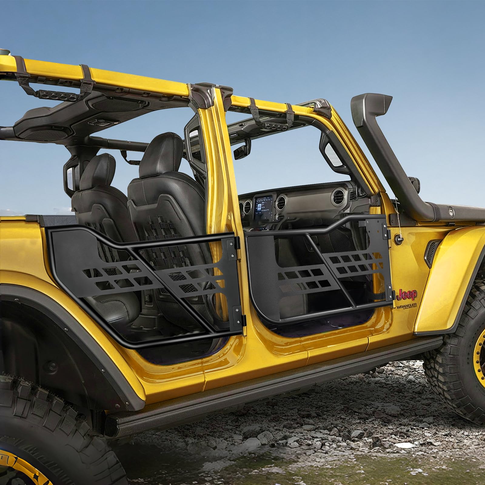 VEVOR Tube porte pour Jeep, 4 portes, porte tubulaire pour Jeep de style chasse avec charnières robustes et coussinets en caoutchouc, pour Jeep Wrangler JL 2018-2024 et Jeep Gladiator JT 2020-2024